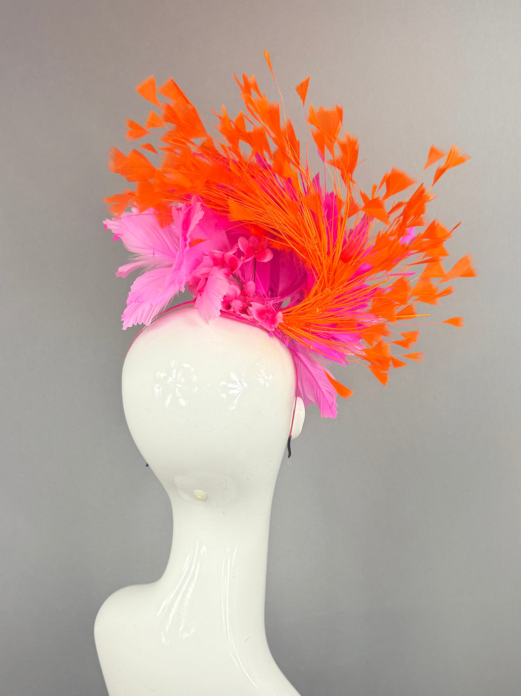 Hot Pink and Orange Kentucky Derby fascinator, Derby Hat Alternative