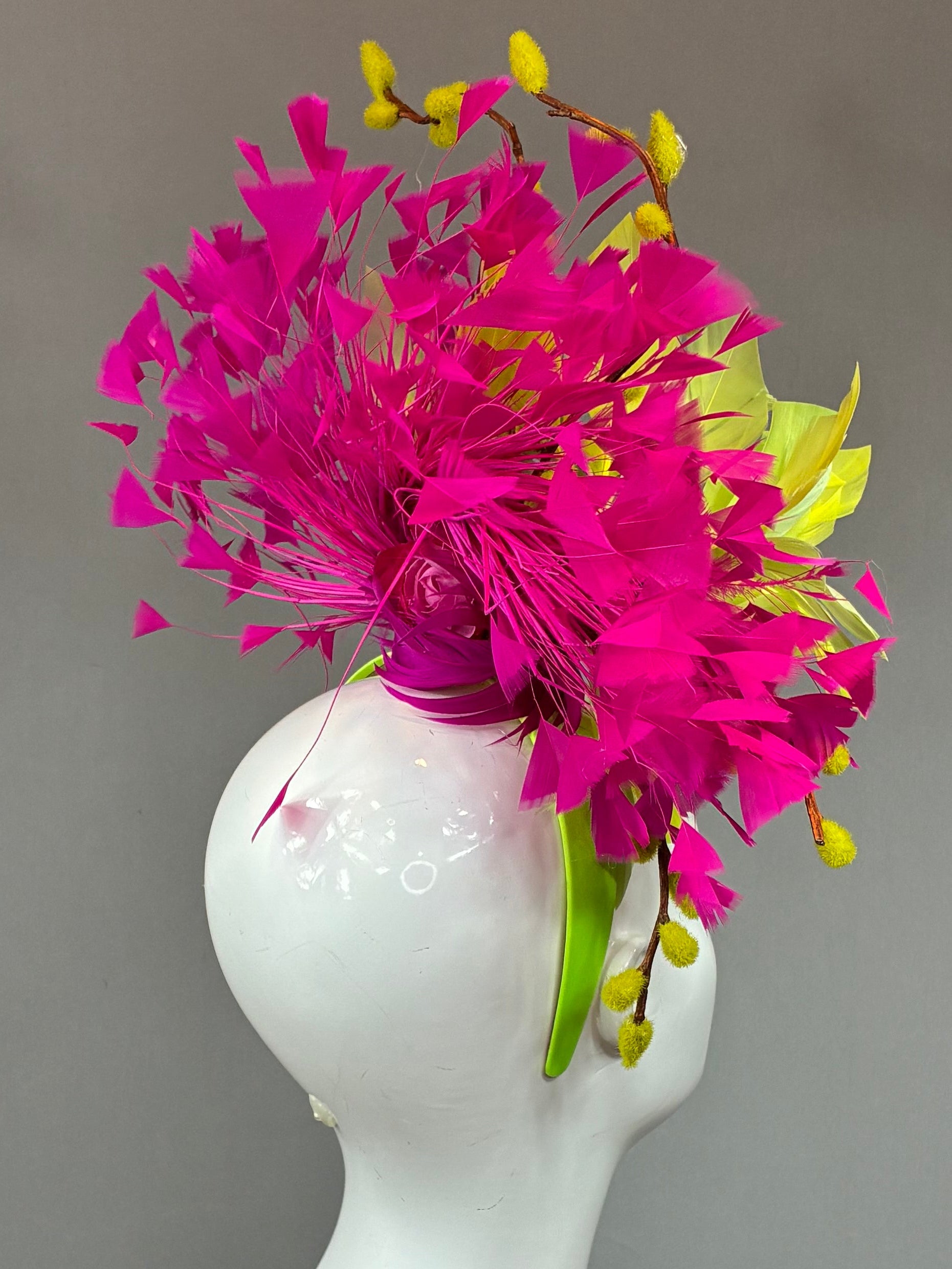 Kentucky Derby Fascinator Hat | Fuchsia and lime feather Headpiece | Derbyologie