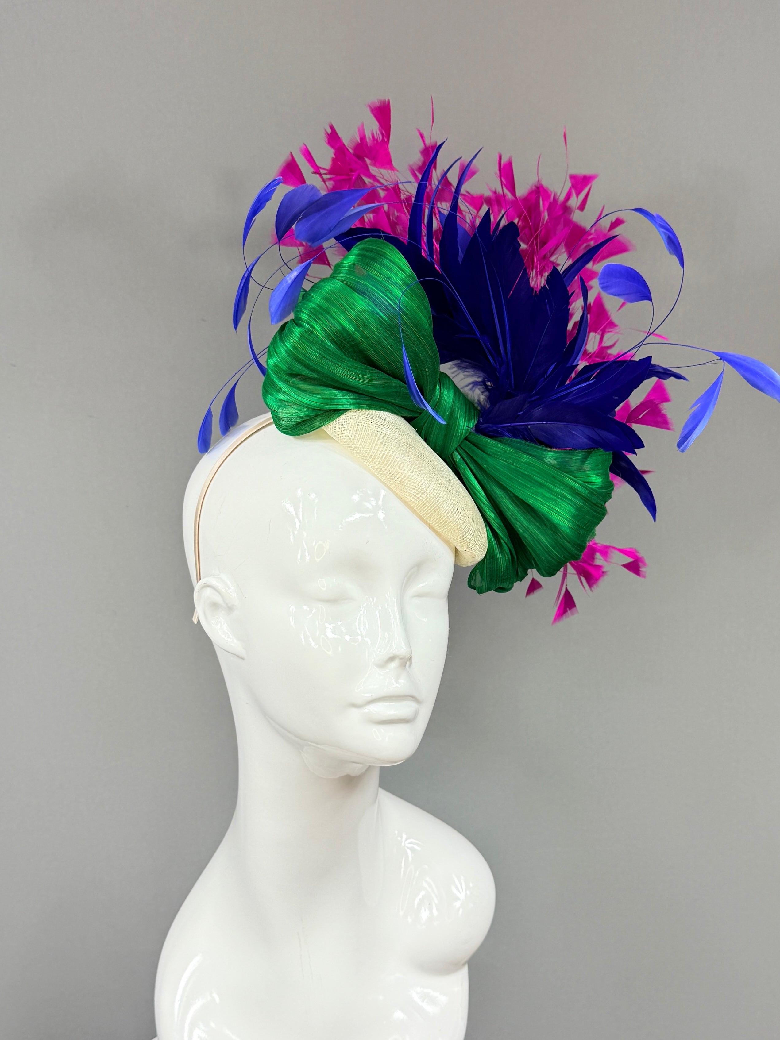 Kentucky Derby Fascinator Hat | fuchsia, blue, and green Headband Hat | Derbyologie