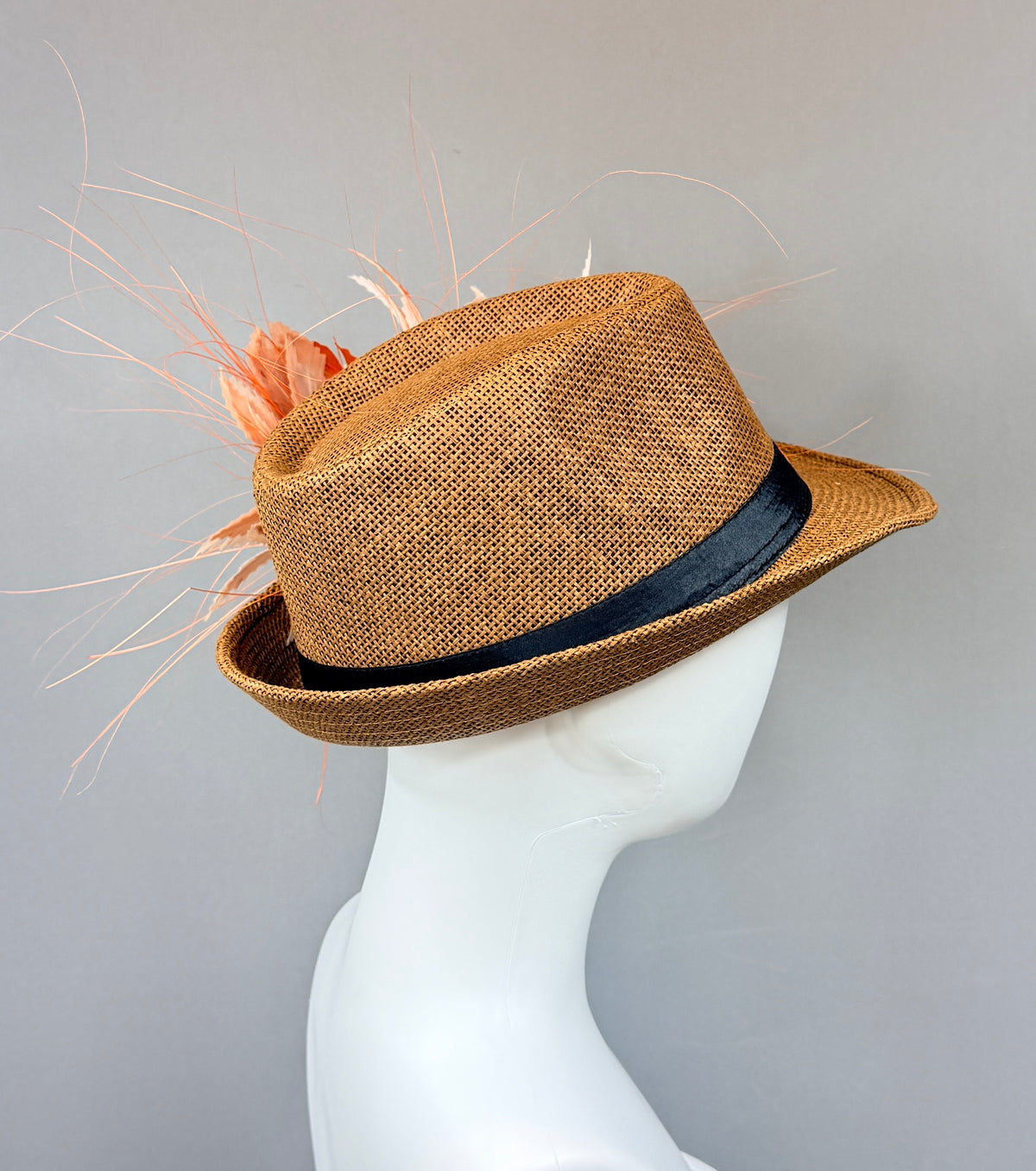 Kentucky Derby Men’s Hat | Brown Straw Fedora, Orange Feather Hat| Derbyologie