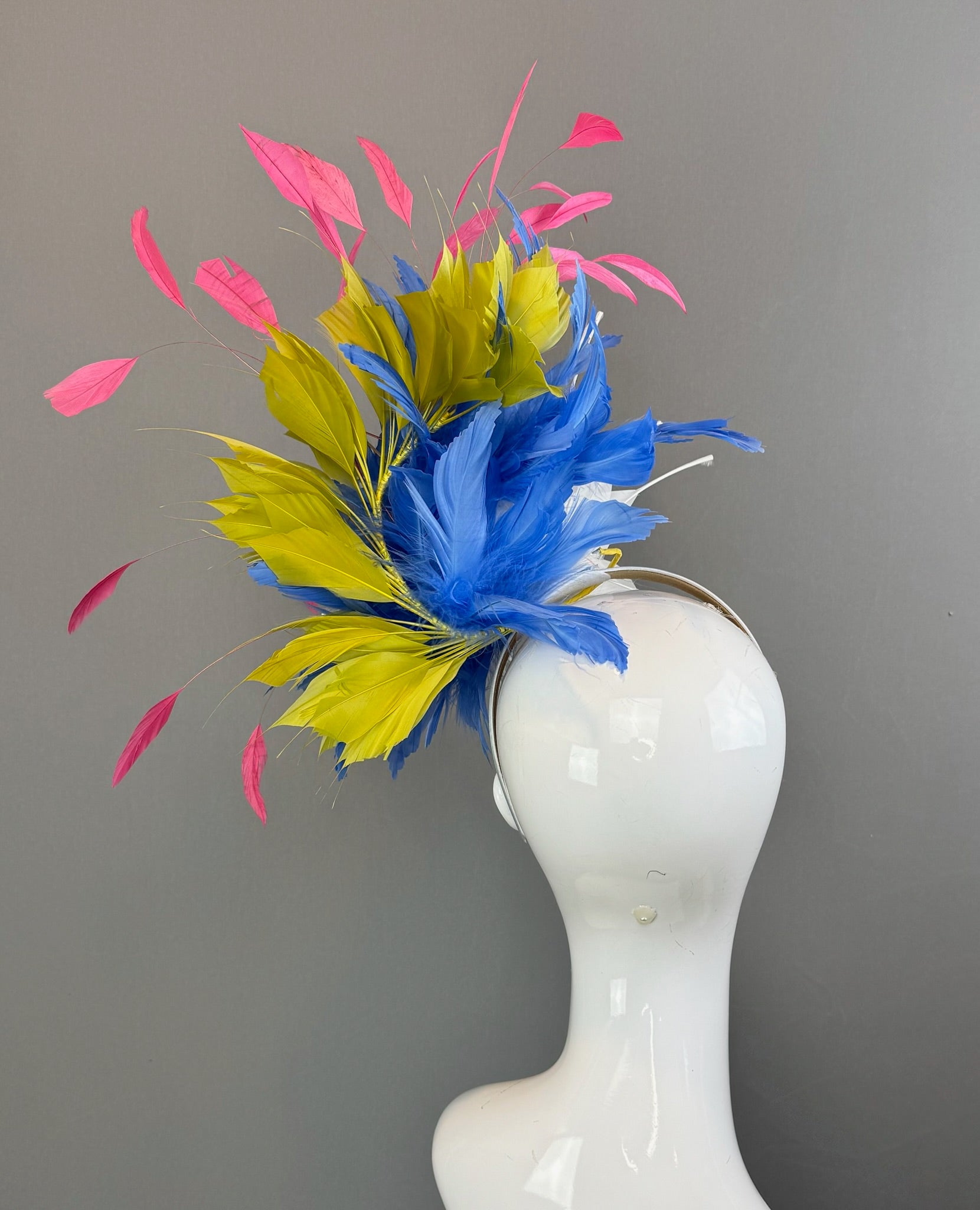 White, Blue and Green Kentucky Derby fascinator, Derby Hat Alternative