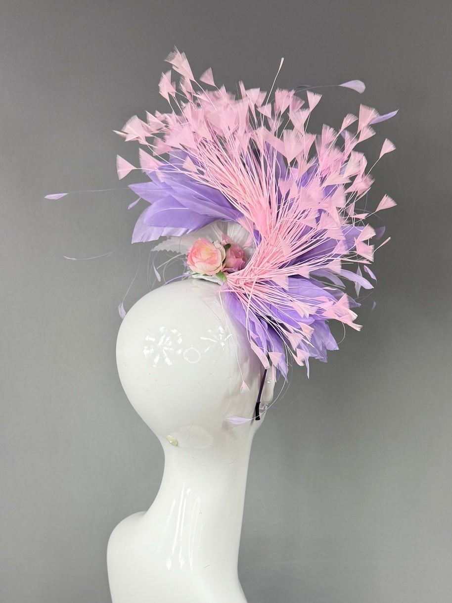 Kentucky Derby Fascinator Hat |White purple and pink feathered Headpiece | Derbyologie