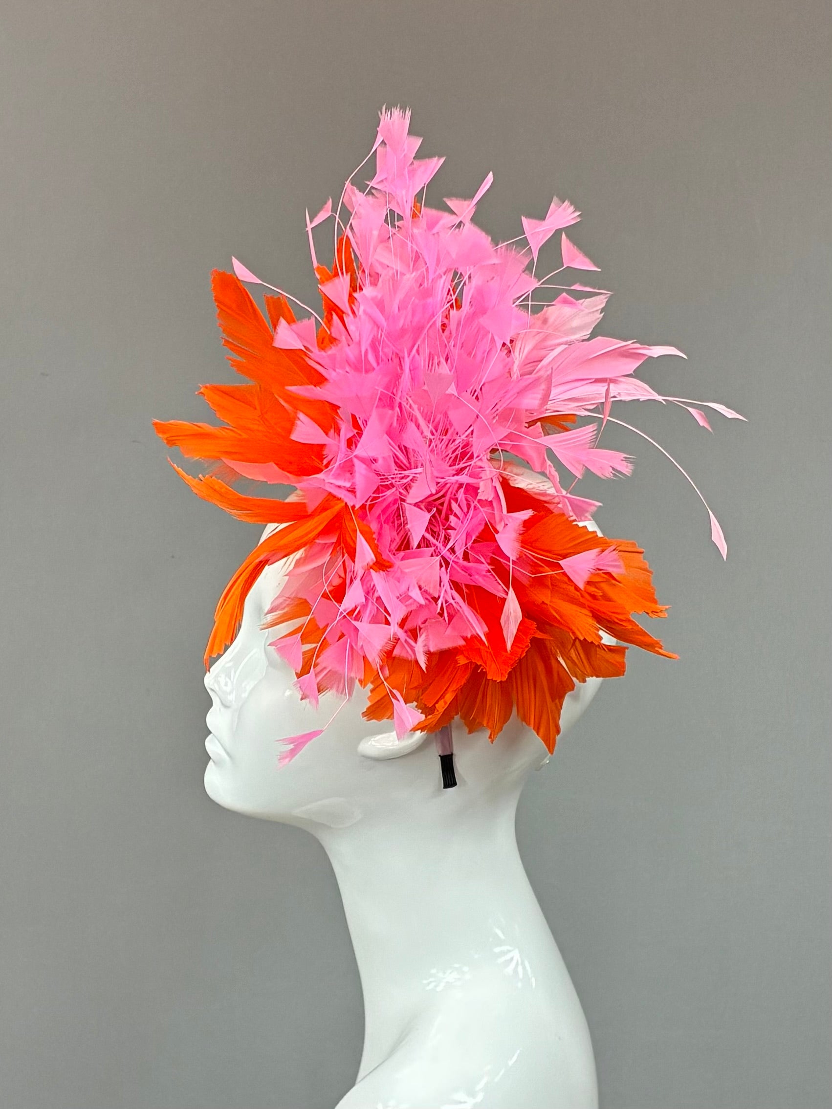 Kentucky Derby Fascinator Hat | pink and orange feathered  Headband Hat | Derbyologie