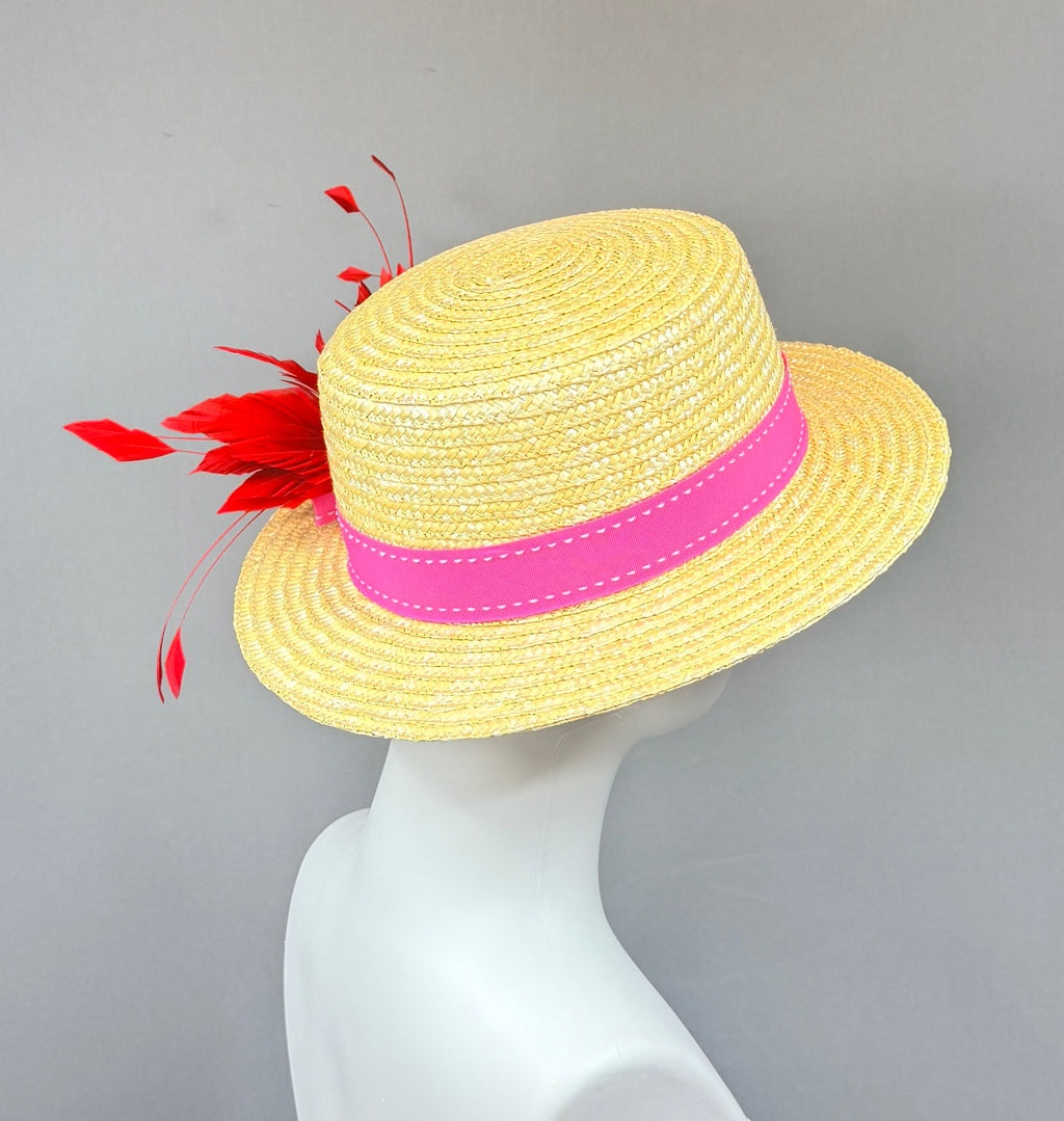 Kentucky Derby Men’s Hat | Pink and Red Boater Hat| Derbyologie