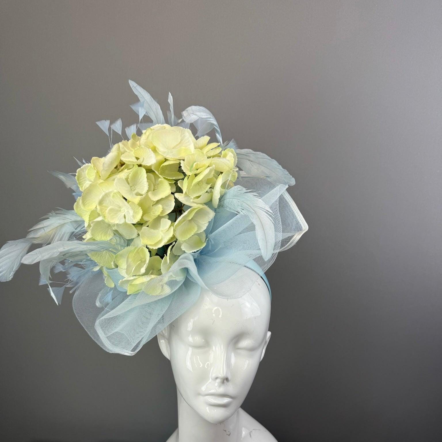 Blue and cream hydrangea Kentucky Derby fascinator, Derby Hat Alternative (GOLD LINE)