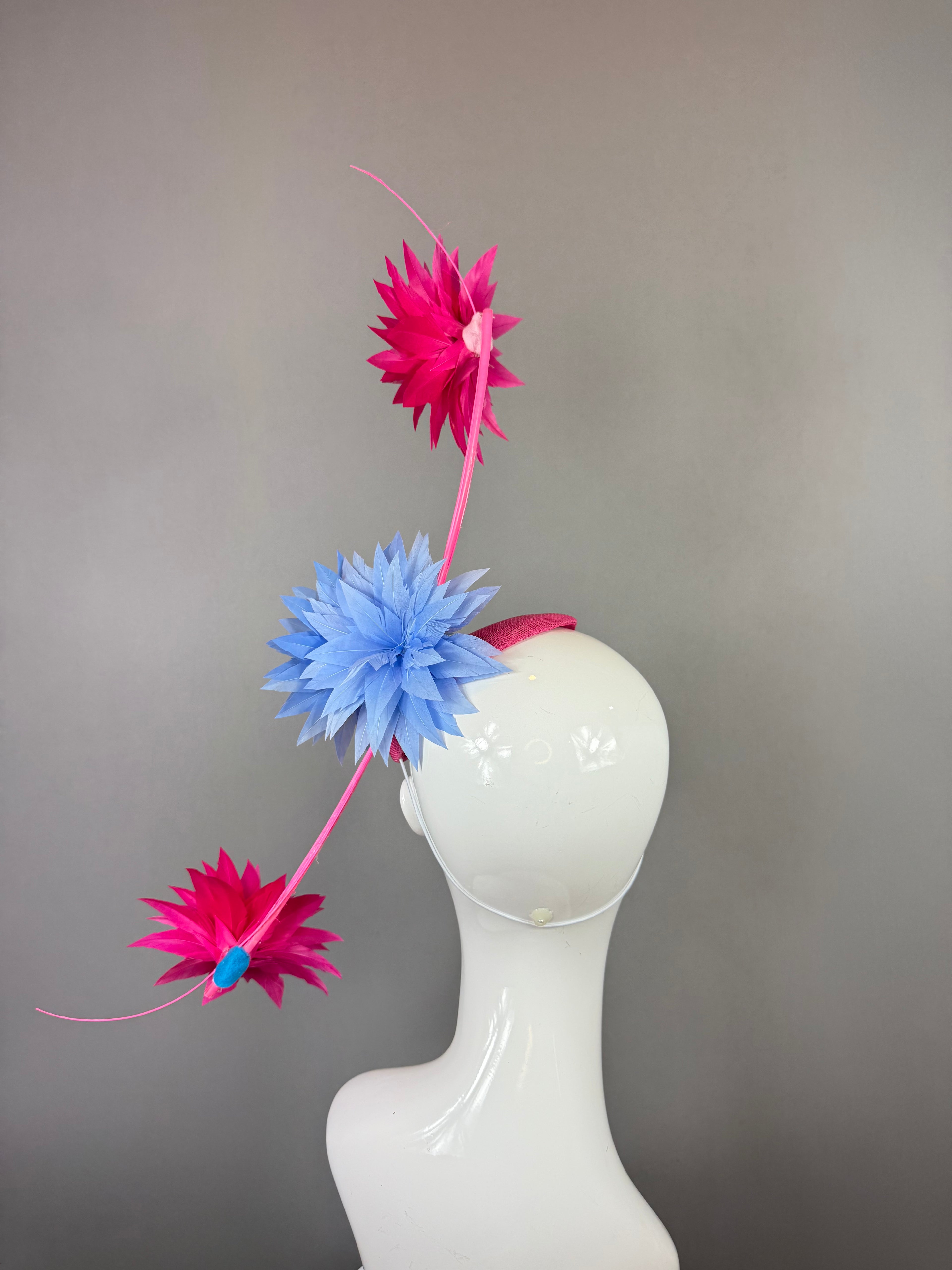Pink and blue colored Kentucky Derby Fascinator (GOLD LINE)