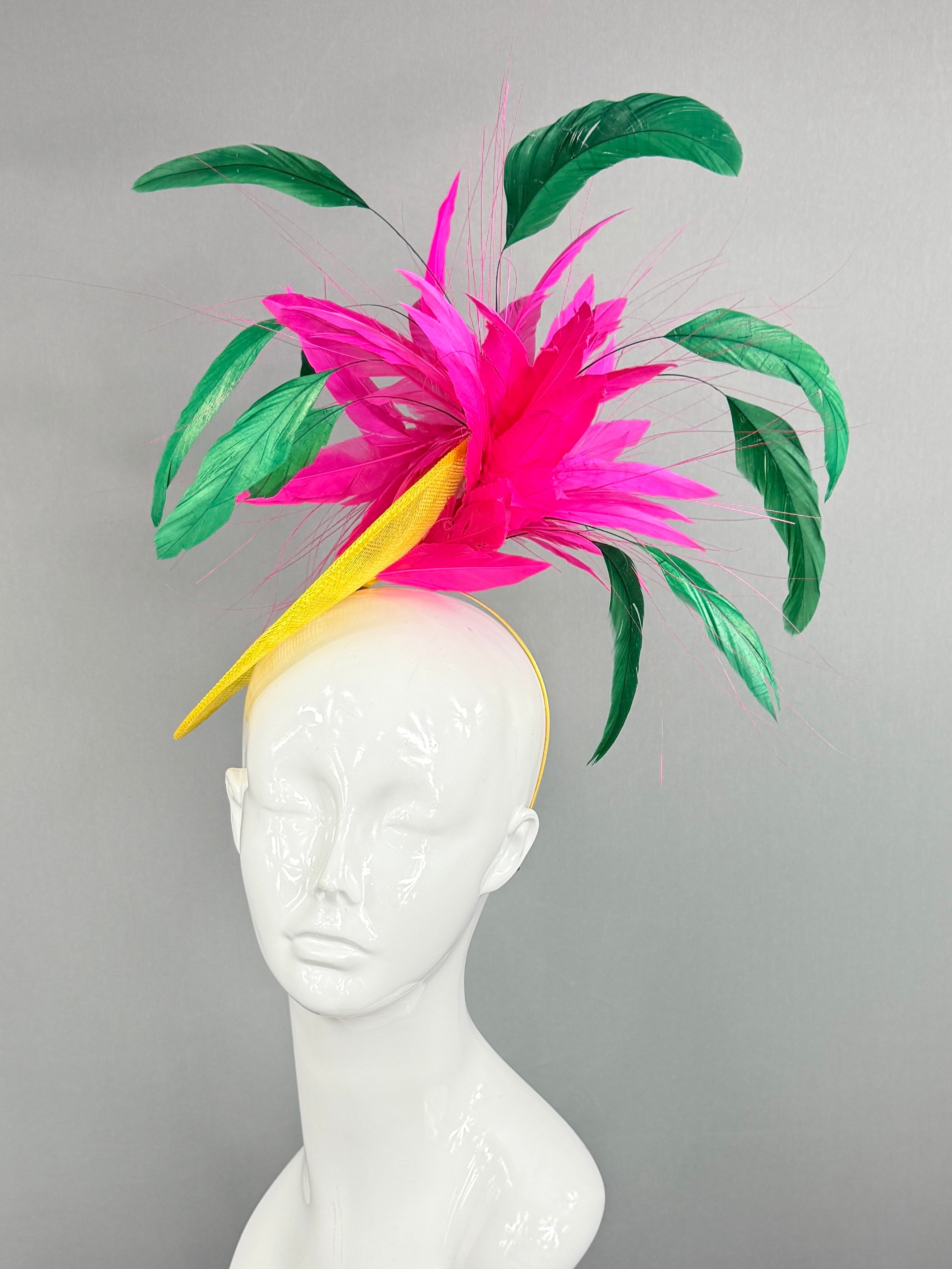 Kentucky Derby Fascinator Hat | Fuchsia, green, and yellow Headpiece | Derbyologie