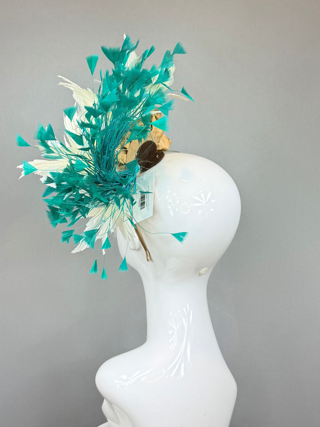 Kentucky Derby Fascinator Hat | Tan, Cream and Teal Headpiece | Derbyologie