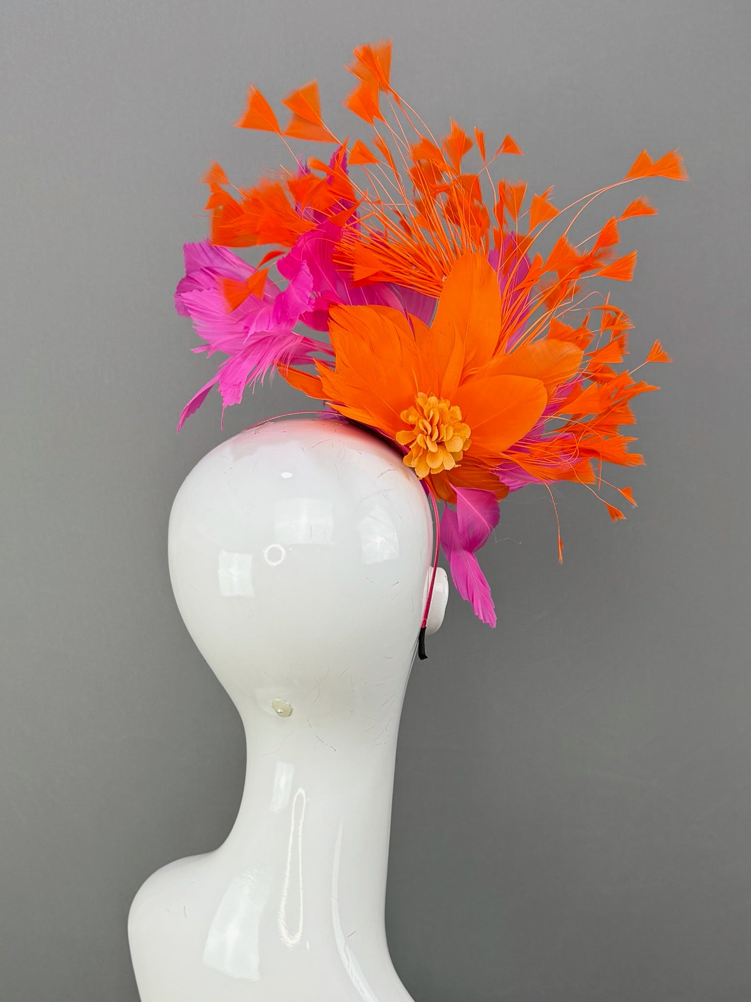 Hot Pink and Orange Kentucky Derby fascinator, Derby Hat Alternative (GOLD LINE)