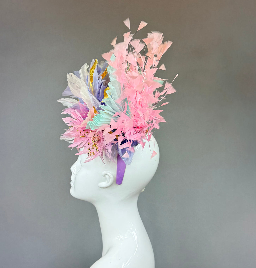 Pink, purple, gold and white Kentucky Derby Fascinator, derby hat Kentucky Derby Hat Alternative, Floral Fascinator, (PLATINUM LINE)