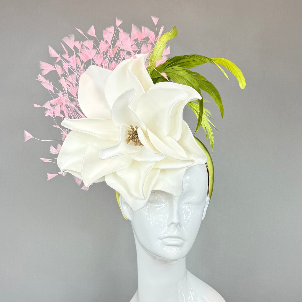 Kentucky Derby Fascinator Hat | White and Pink Flower Hat | Derbyologie