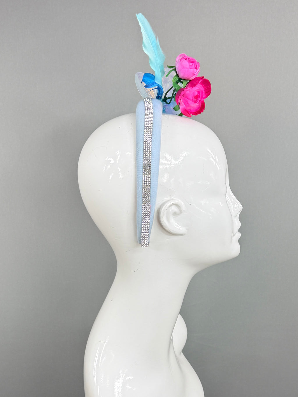 Kentucky Derby Fascinator Hat |Blue, pink, and iridescent Headpiece, created by a 6 year old | Derbyologie