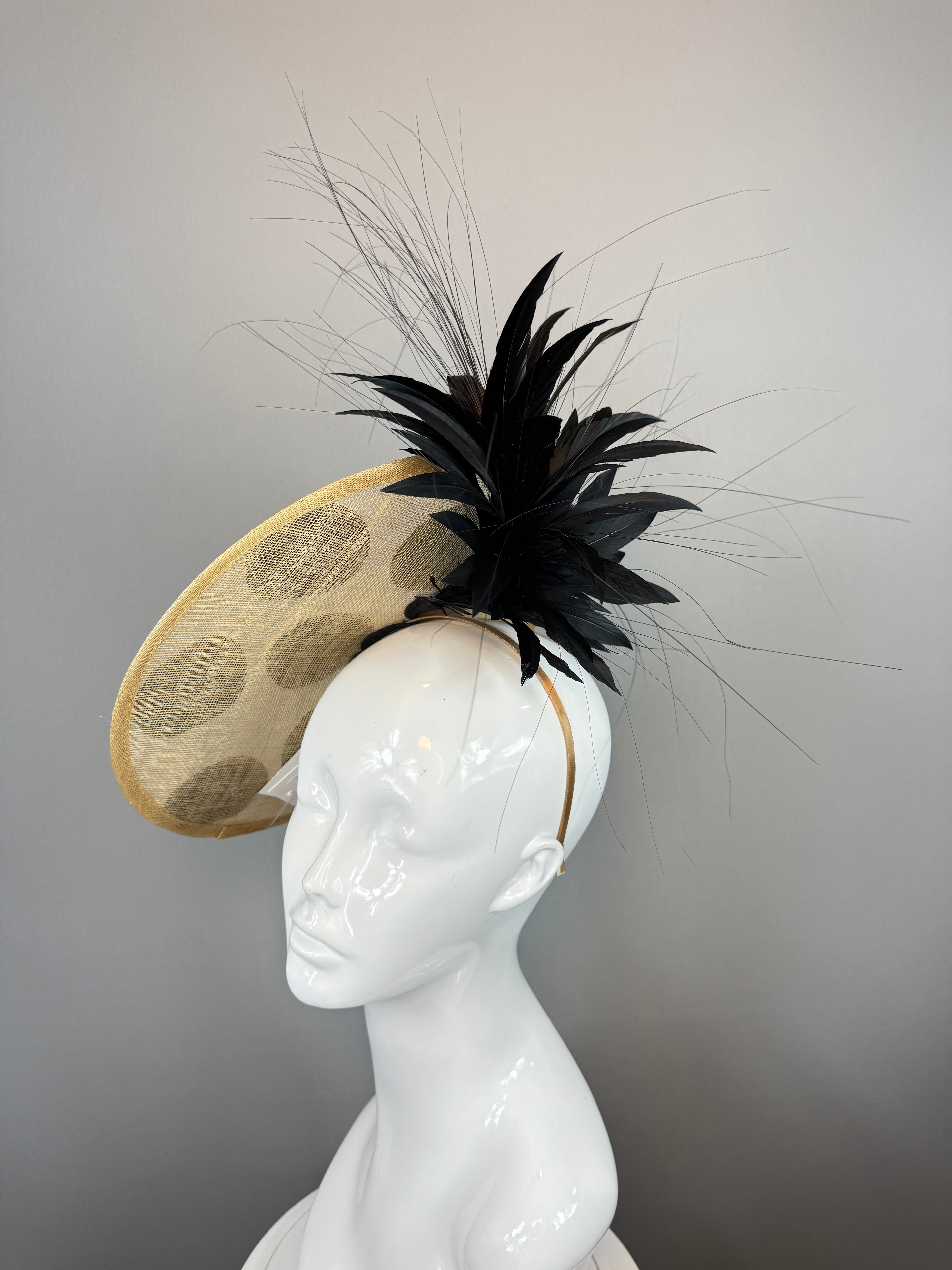 Kentucky Derby Fascinator Hat | Beige and Black Polka Dotted Headpiece | Derbyologie