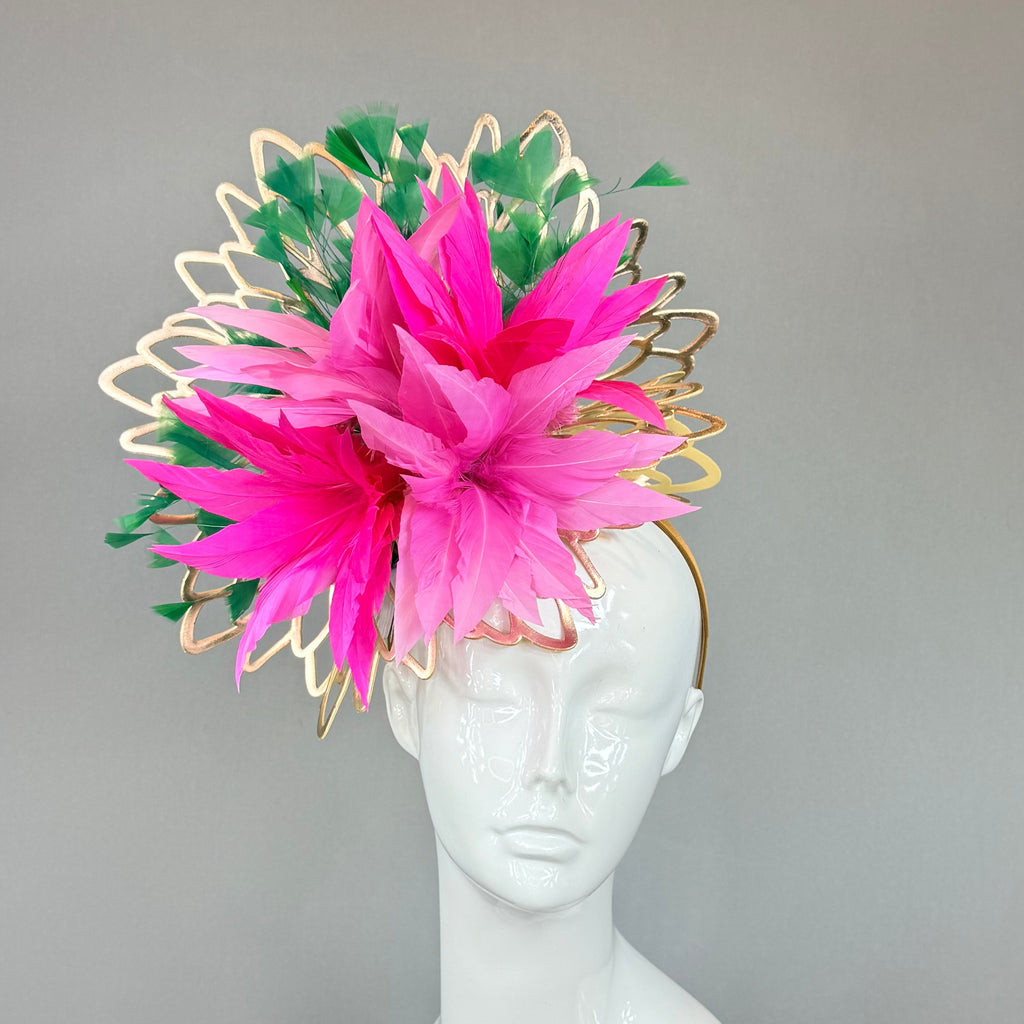 Kentucky Derby Fascinator Hat | Pink, Green, and Gold Headpiece | Derbyologie
