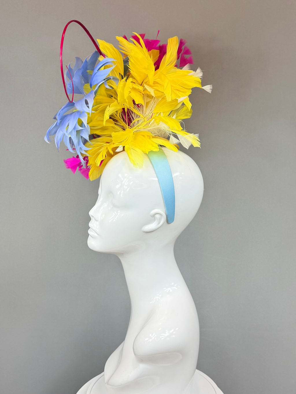 Kentucky Derby Fascinator Hat | Pink, Blue, Yellow Feather Headpiece| Derbyologie