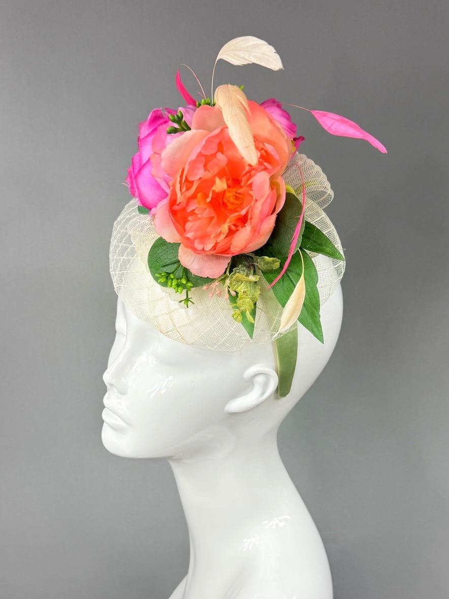 Kentucky Derby Fascinator Hat | Pink flower arrangement Headpiece | Derbyologie