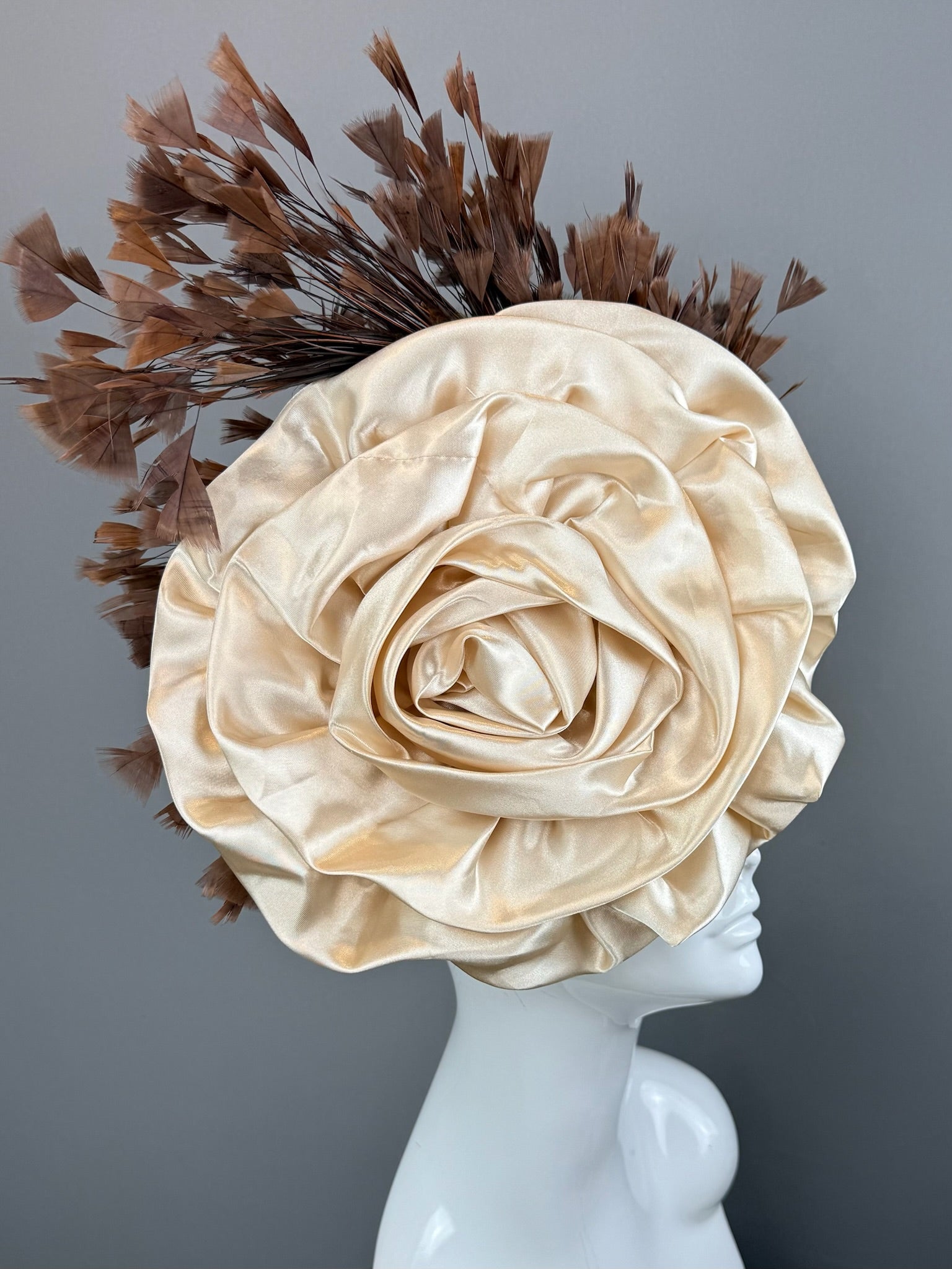 Beige and Brown Kentucky Derby fascinator, Derby Hat Alternative (GOLD LINE)