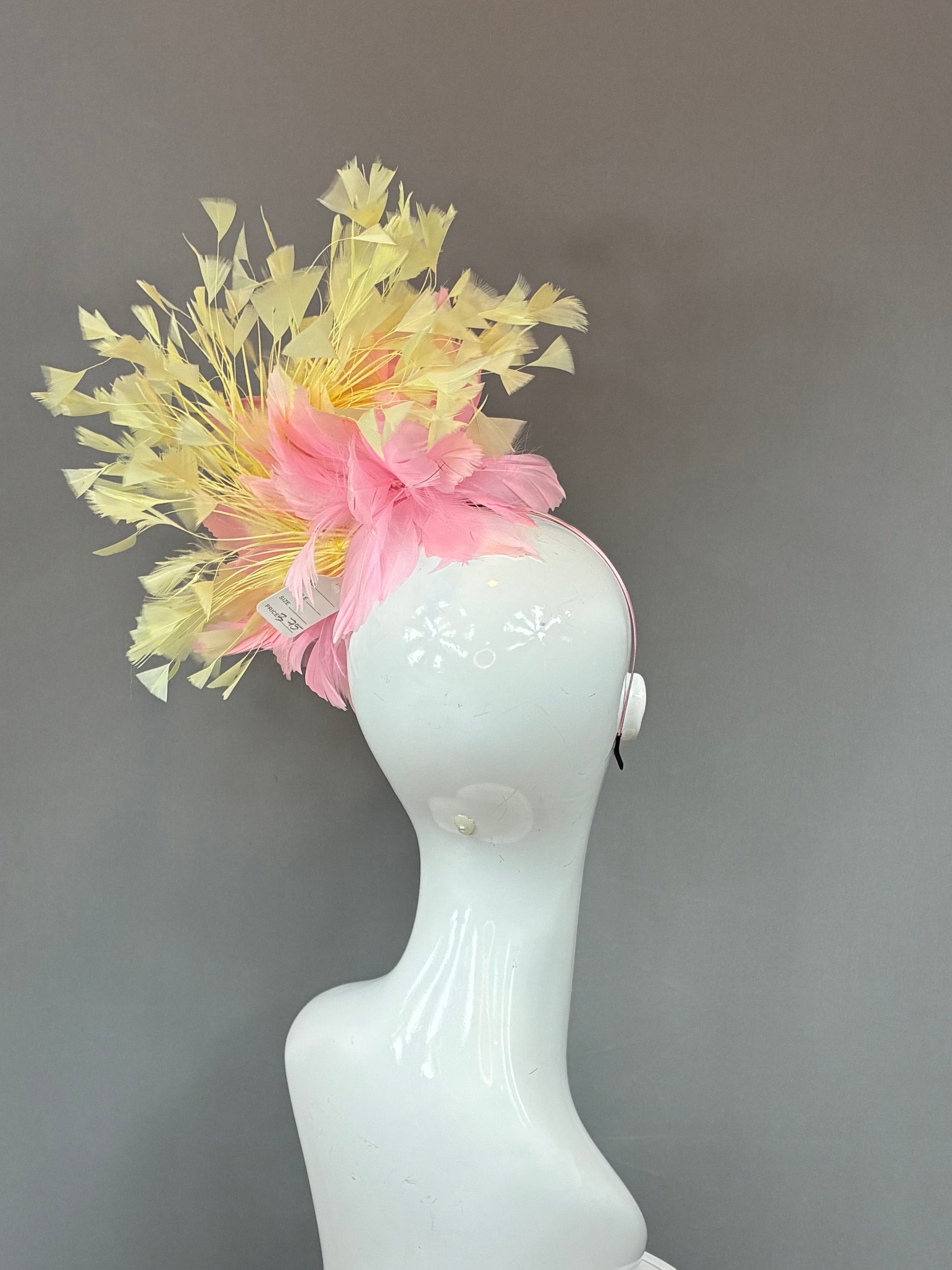 Kentucky Derby Fascinator Hat | Pink and yellow feathered Headband Hat | Derbyologie