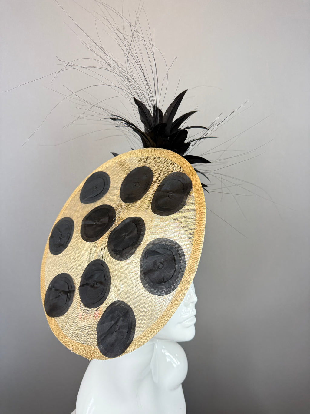 Kentucky Derby Fascinator Hat | Beige and Black Polka Dotted Headpiece | Derbyologie