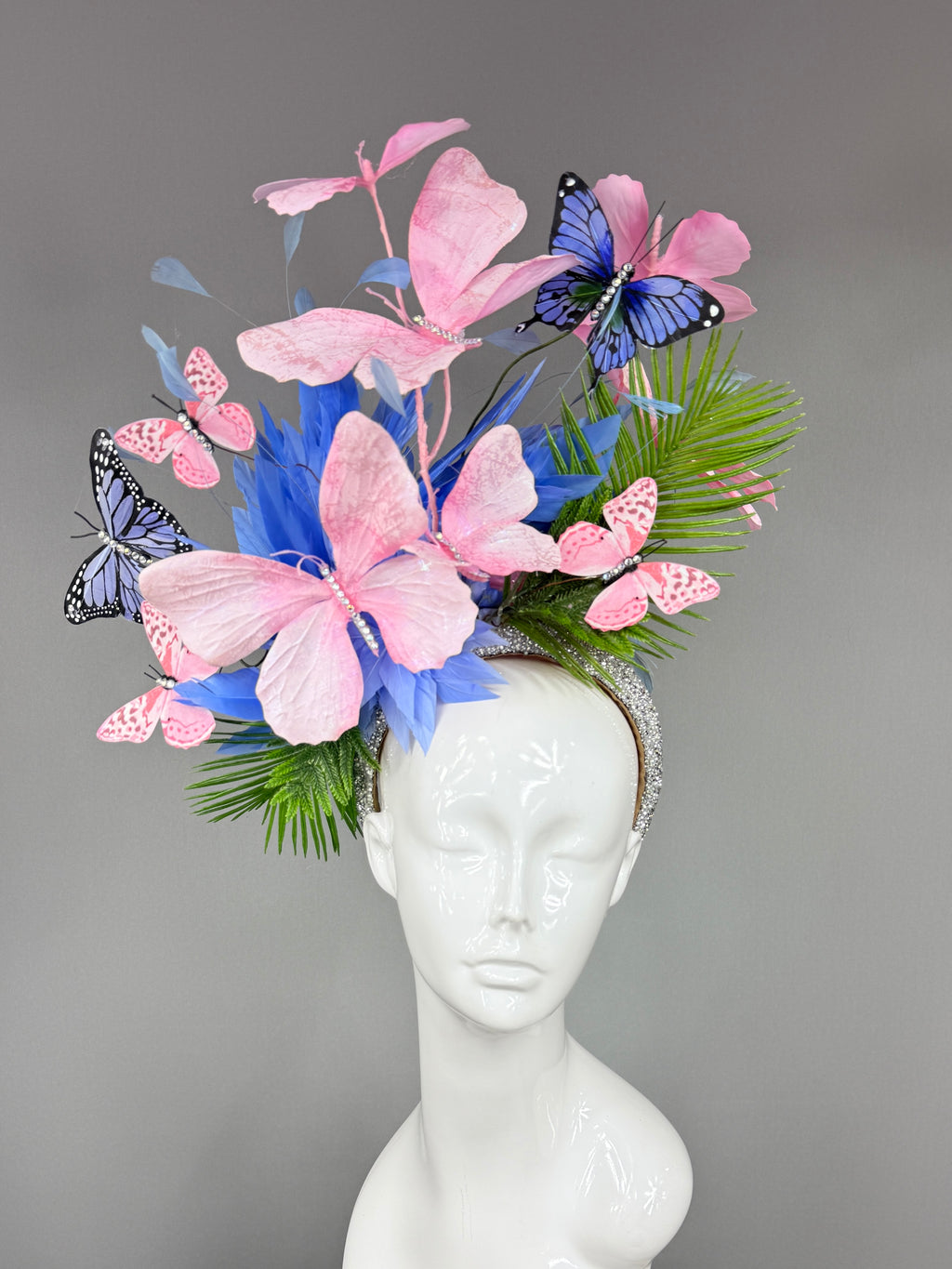 Kentucky Derby Fascinator Hat | Blue, Green Butterfly Derby Hat Headband| Derbyologie