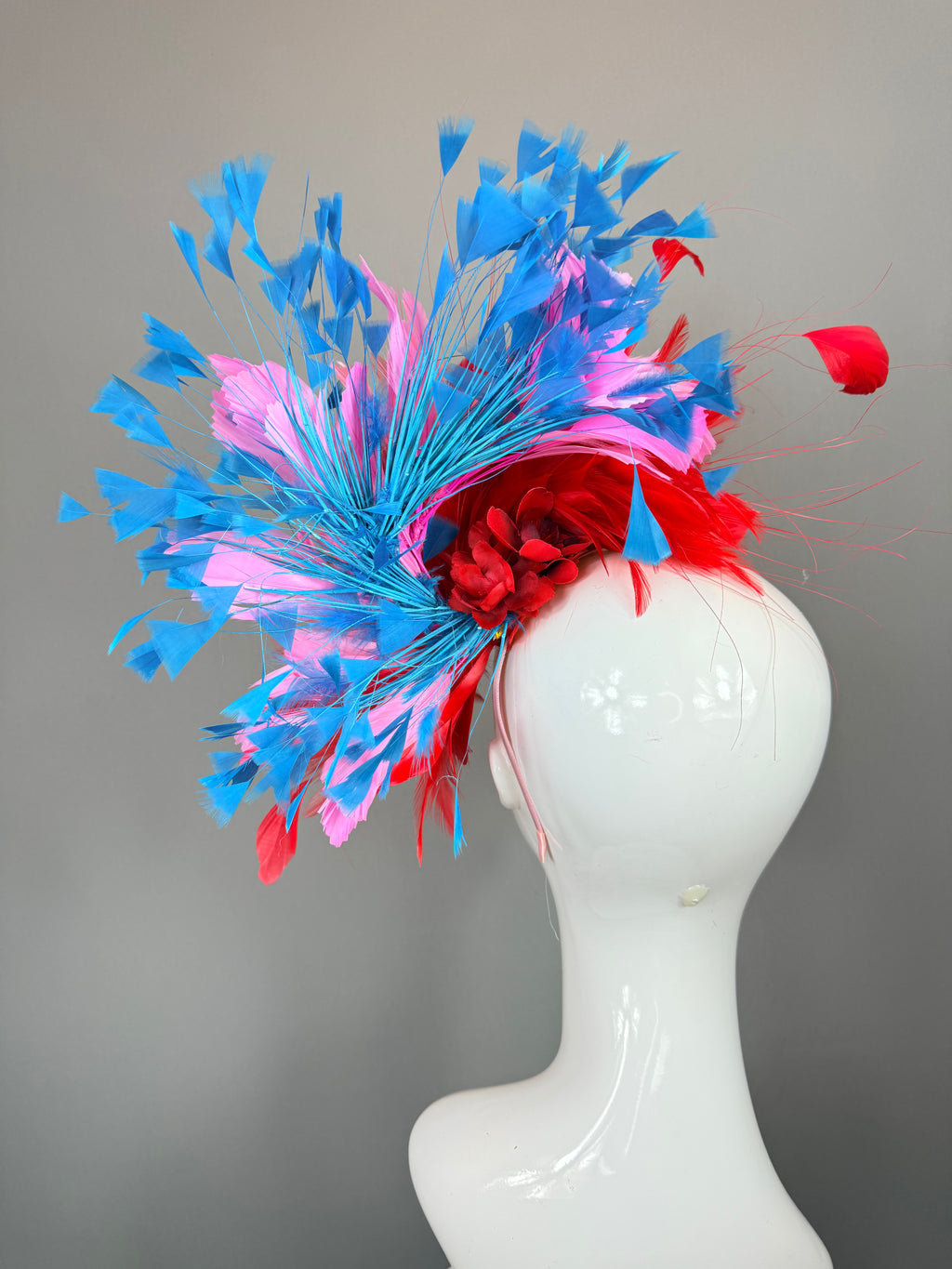 Kentucky Derby Fascinator Hat | Red, Pink and Blue Headpiece | Derbyologie