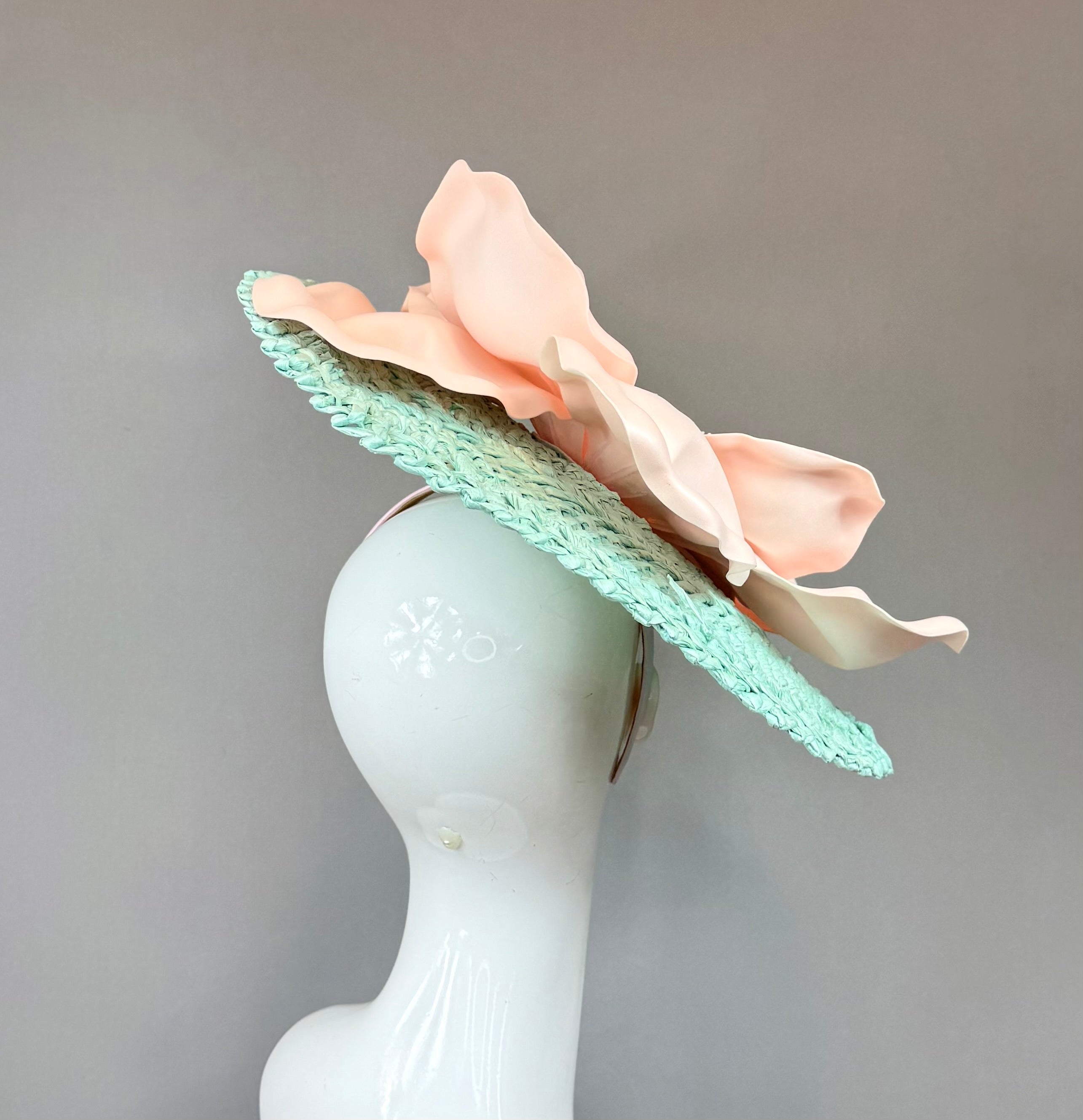 Kentucky Derby Fascinator Hat | Turquoise & Peach Pink Headpiece | Derbyologie