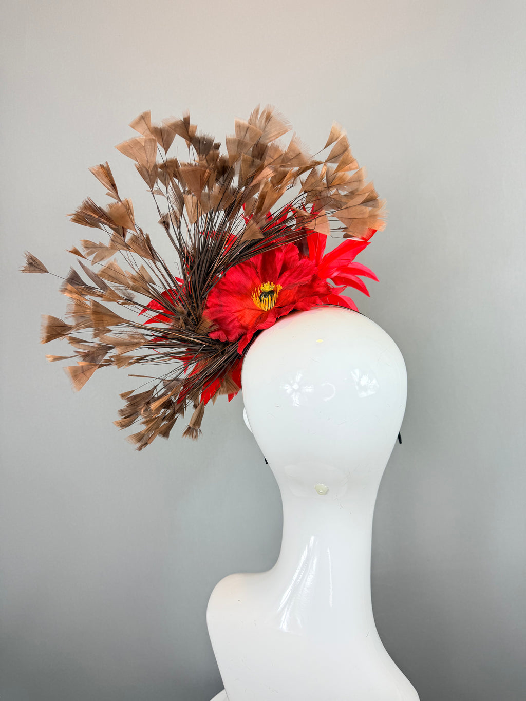 Kentucky Derby Fascinator Hat | Red & Brown Headpiece | Derbyologie