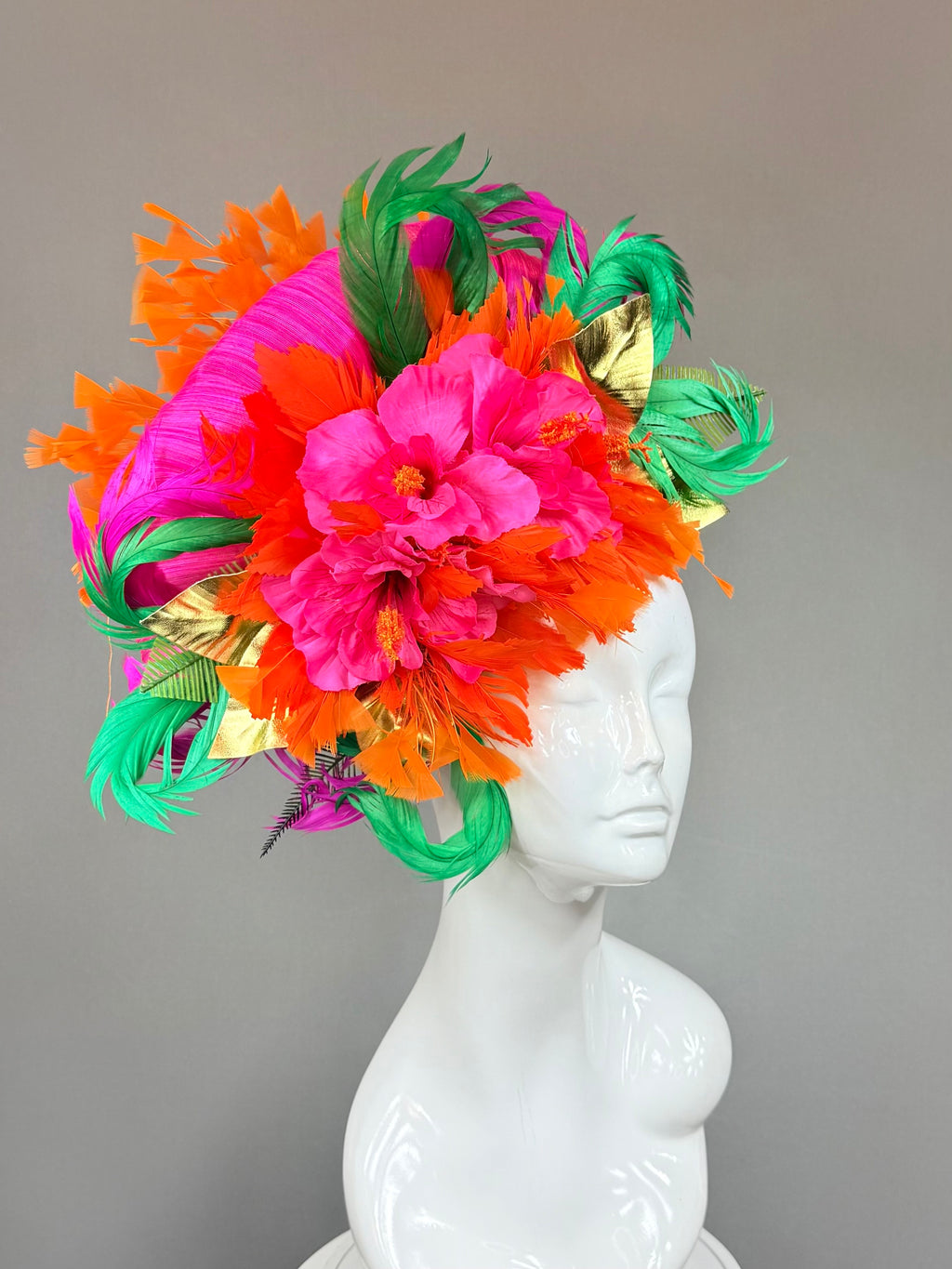 Pink, green and orange Kentucky Derby Fascinator, derby hat Kentucky Derby Hat Alternative, Floral Fascinator, (PLATINUM LINE)