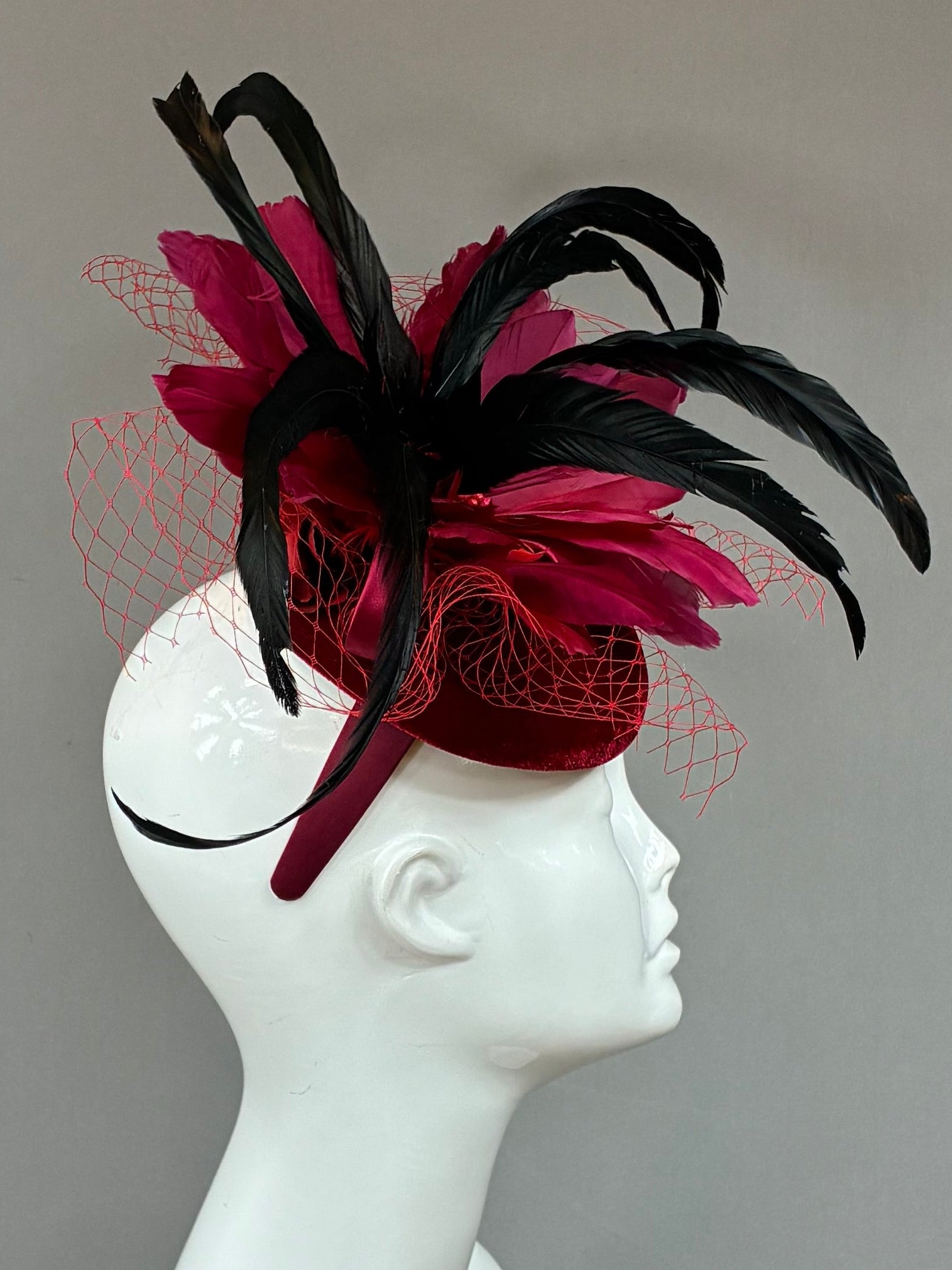 Red, Burgundy and Black Derby Fascinator, Kentucky Derby Hat Alternative, Kentucky derby hat (GOLD LINE)