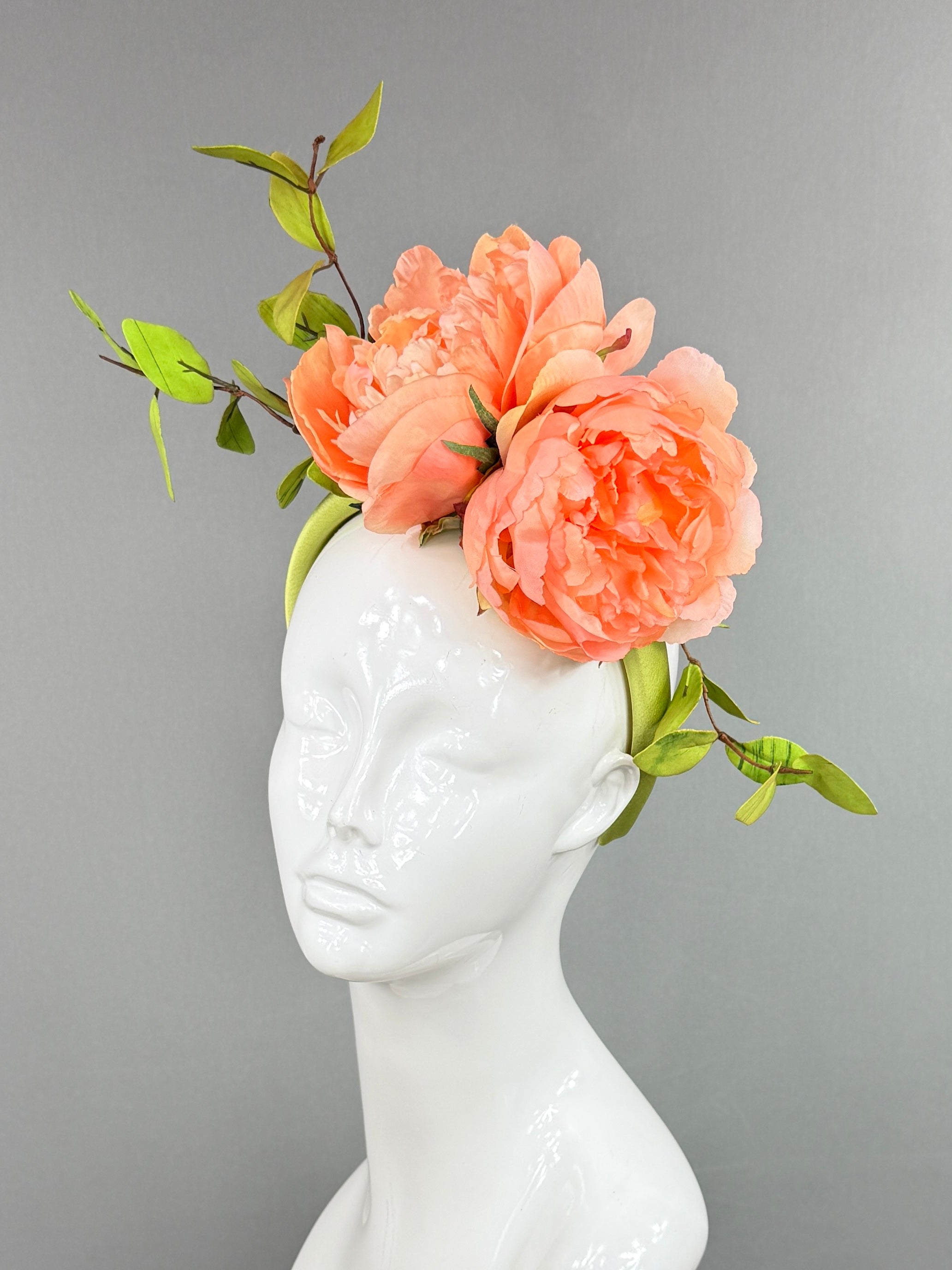 Kentucky Derby Fascinator Hat |Peach and green Headpiece | Derbyologie