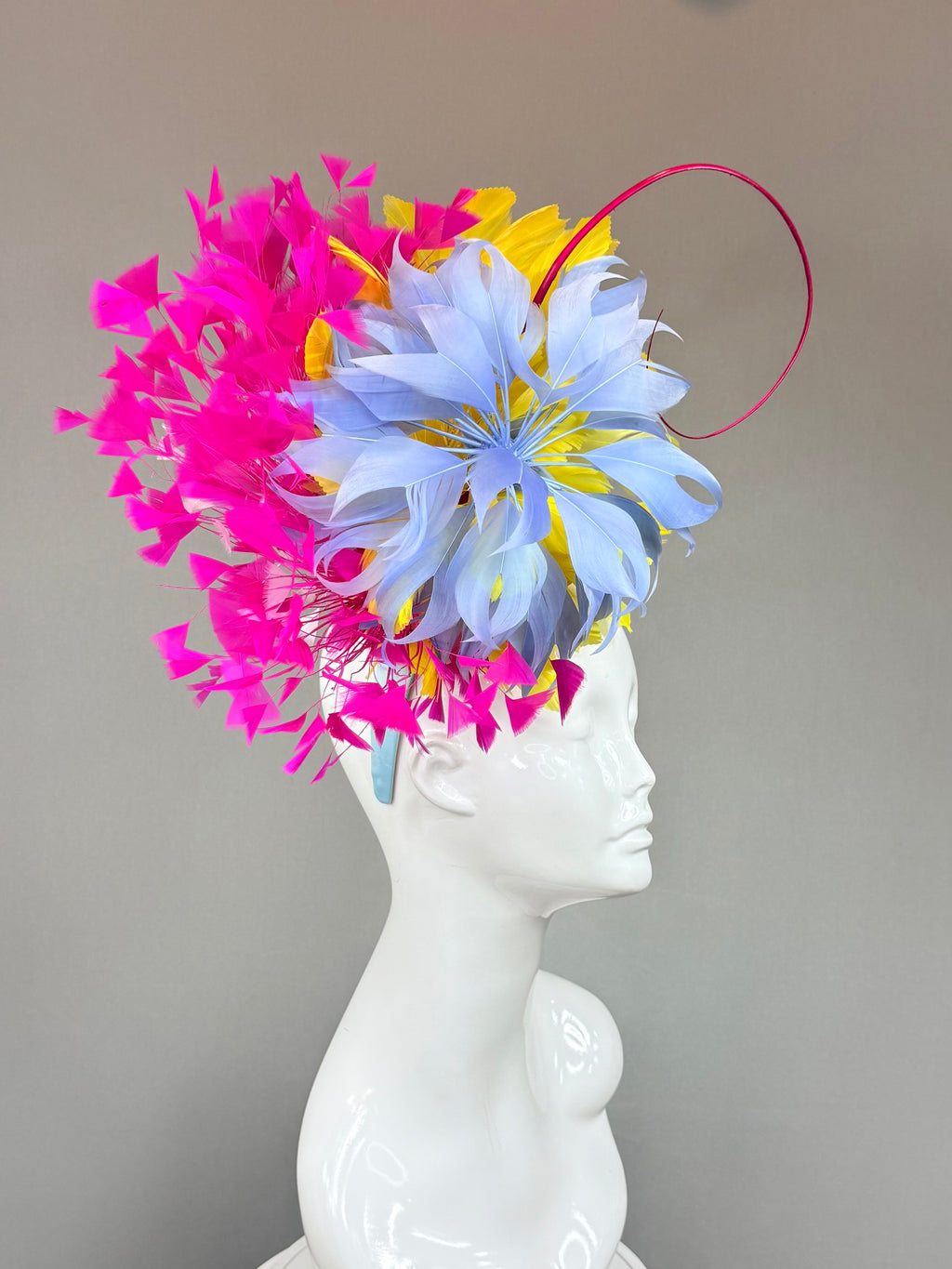 Kentucky Derby Fascinator Hat | Pink, Blue, Yellow Feather Headpiece| Derbyologie