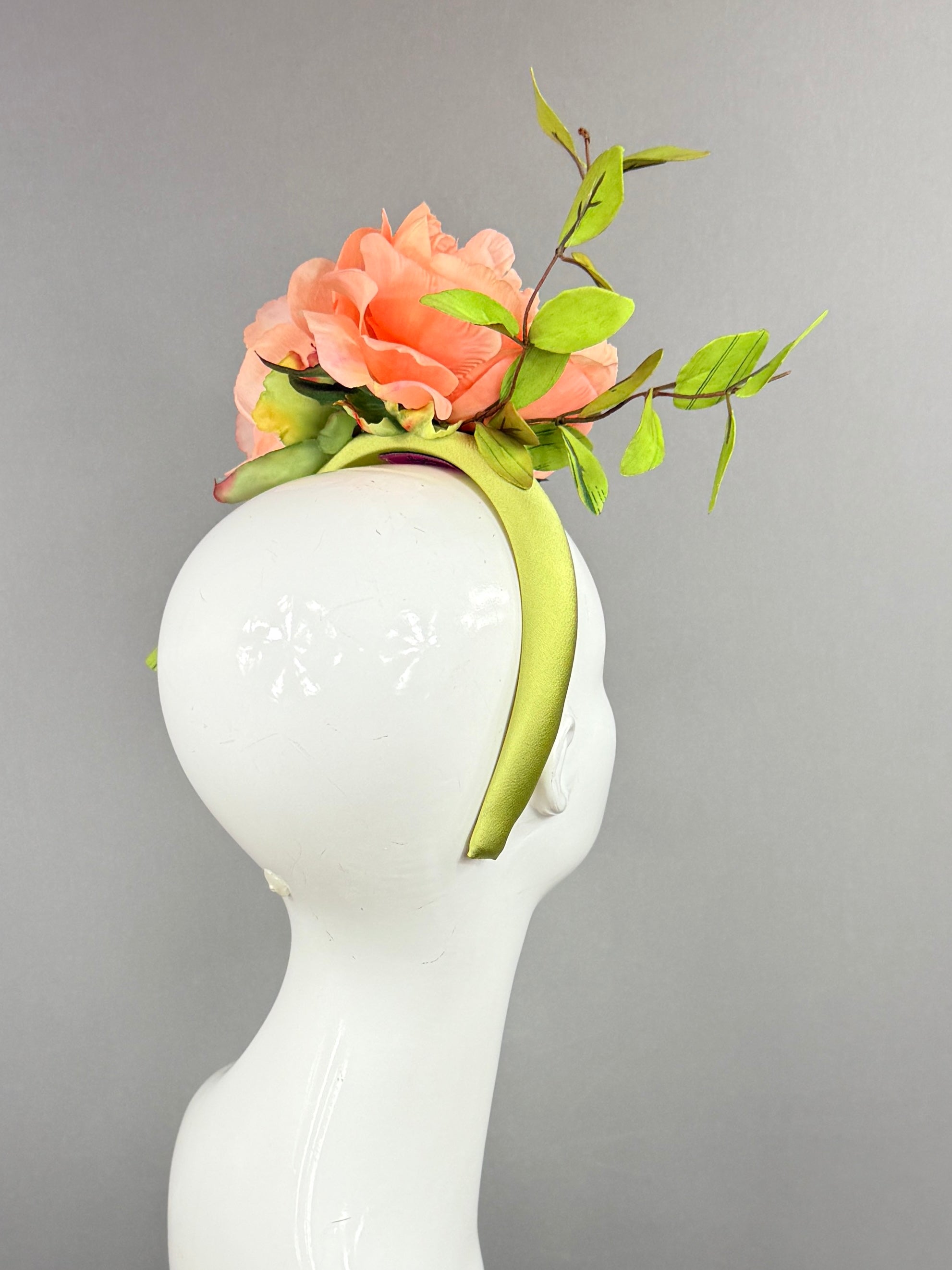 Kentucky Derby Fascinator Hat |Peach and green Headpiece | Derbyologie