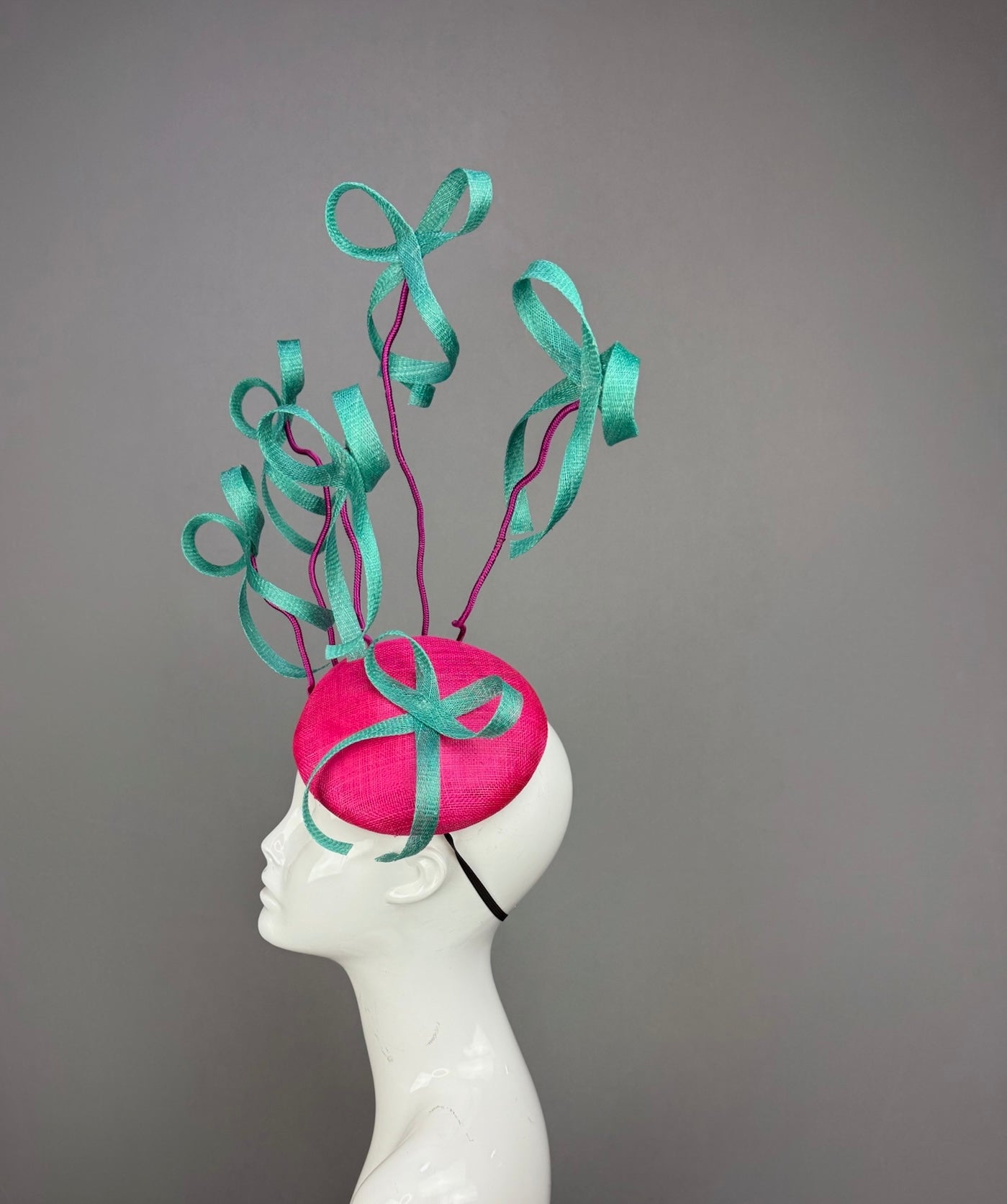 Kentucky Derby Fascinator Hat | Pink and Turquoise Bow Headpiece | Derbyologie