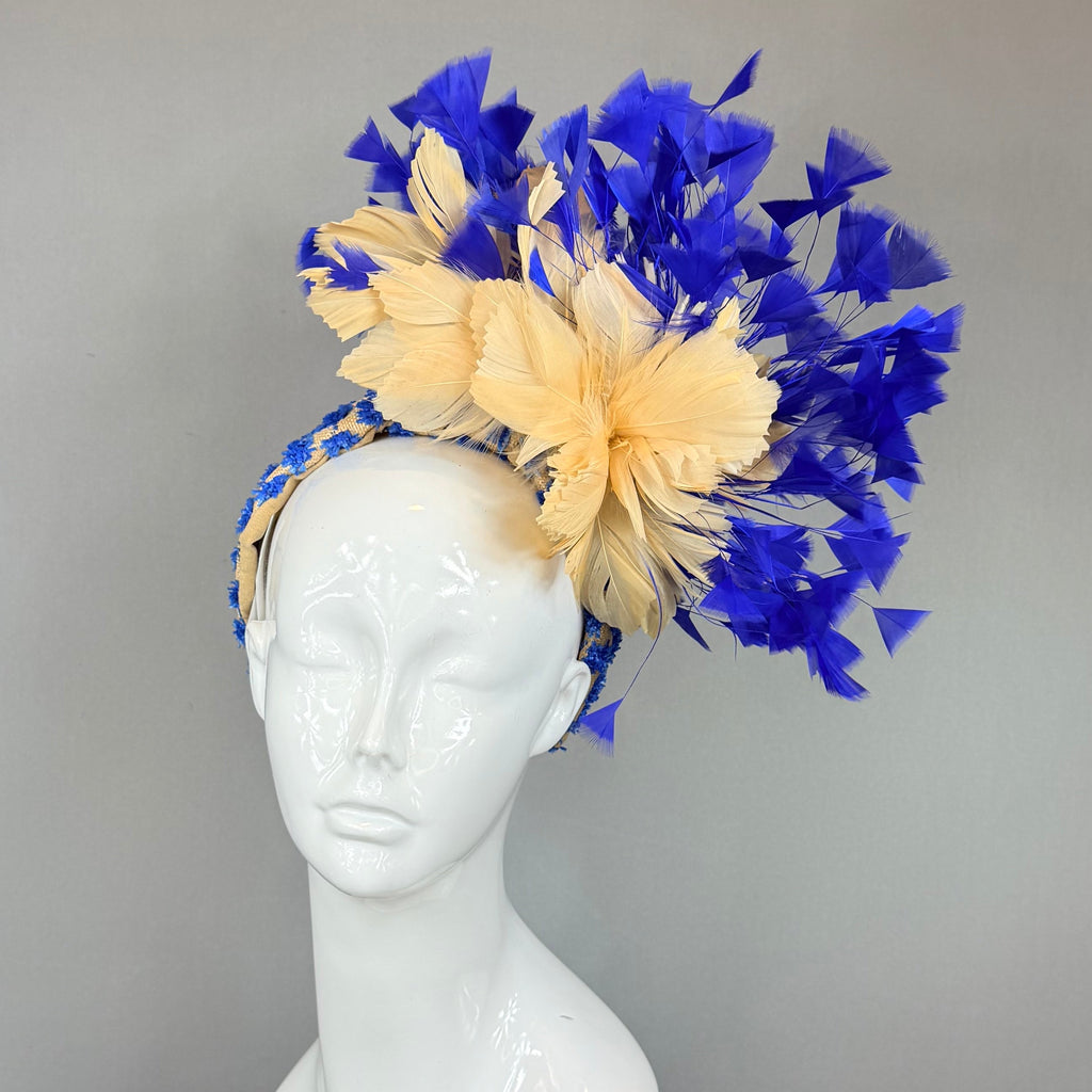Kentucky Derby Fascinator Hat | Blue and Beige Flower Hat | Derbyologie