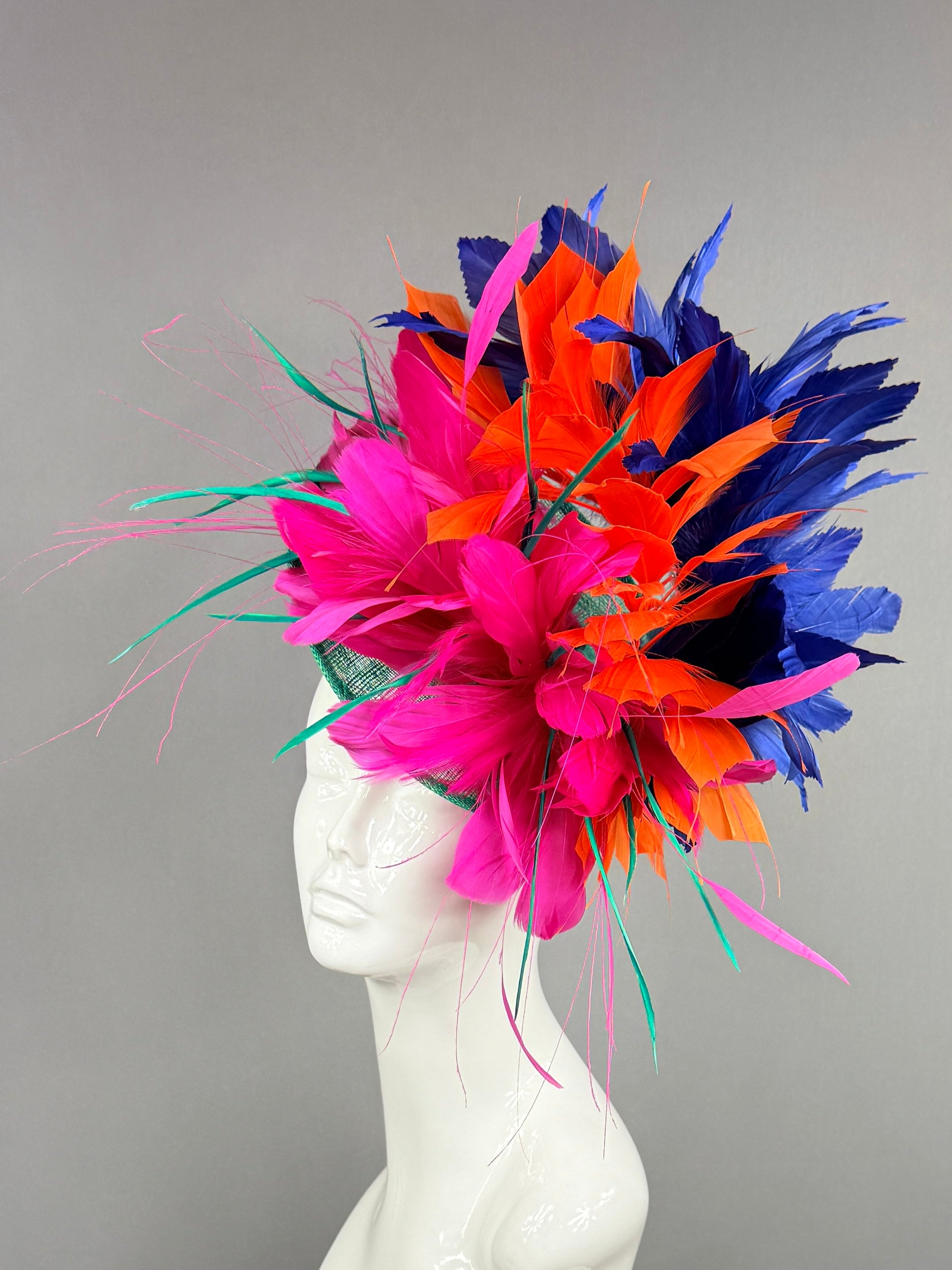 Kentucky Derby Fascinator Hat |Navy, Orange, Pink, and Green Headpiece | Derbyologie