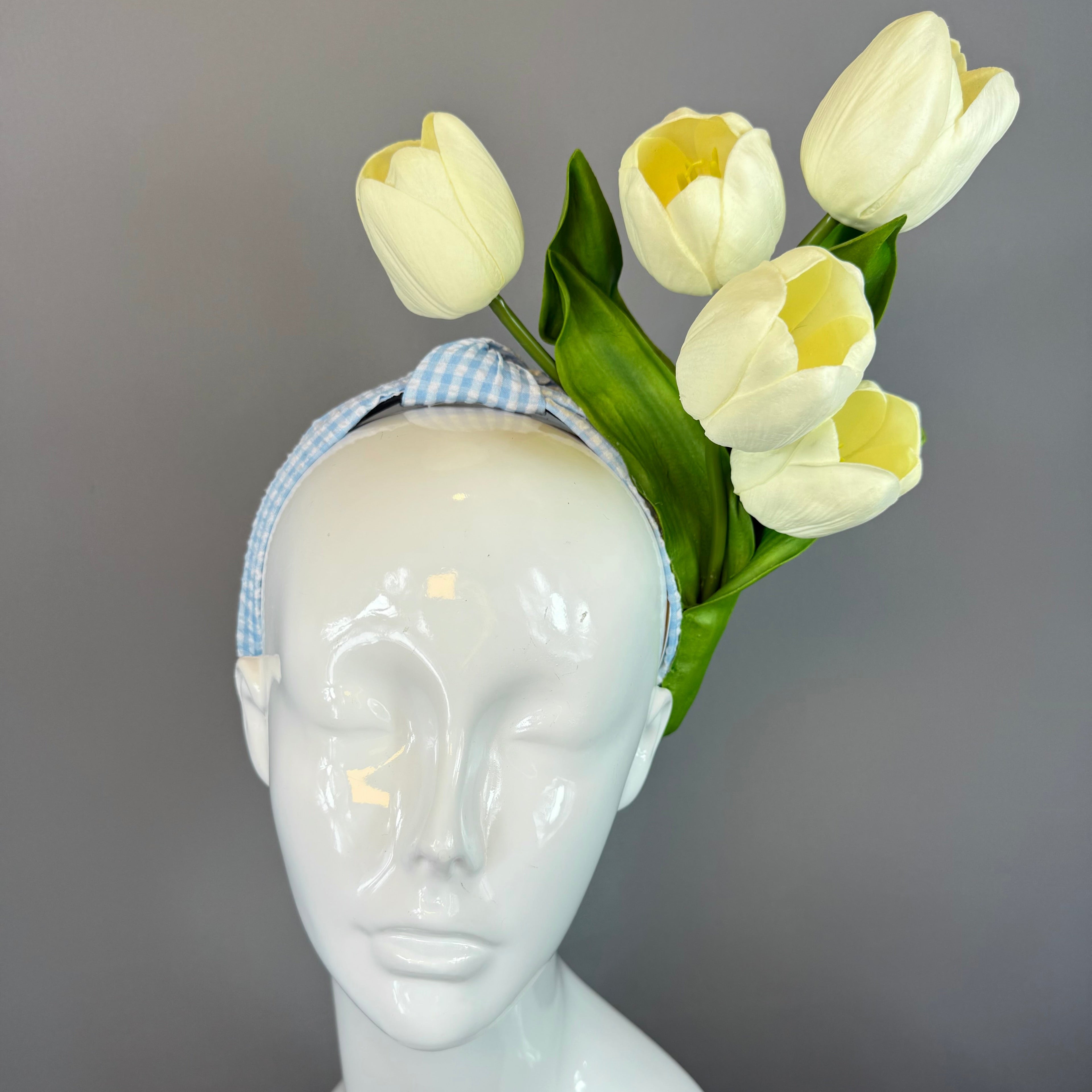 Kentucky Derby Fascinator Hat | Blue and White Tulip Headpiece | Derbyologie