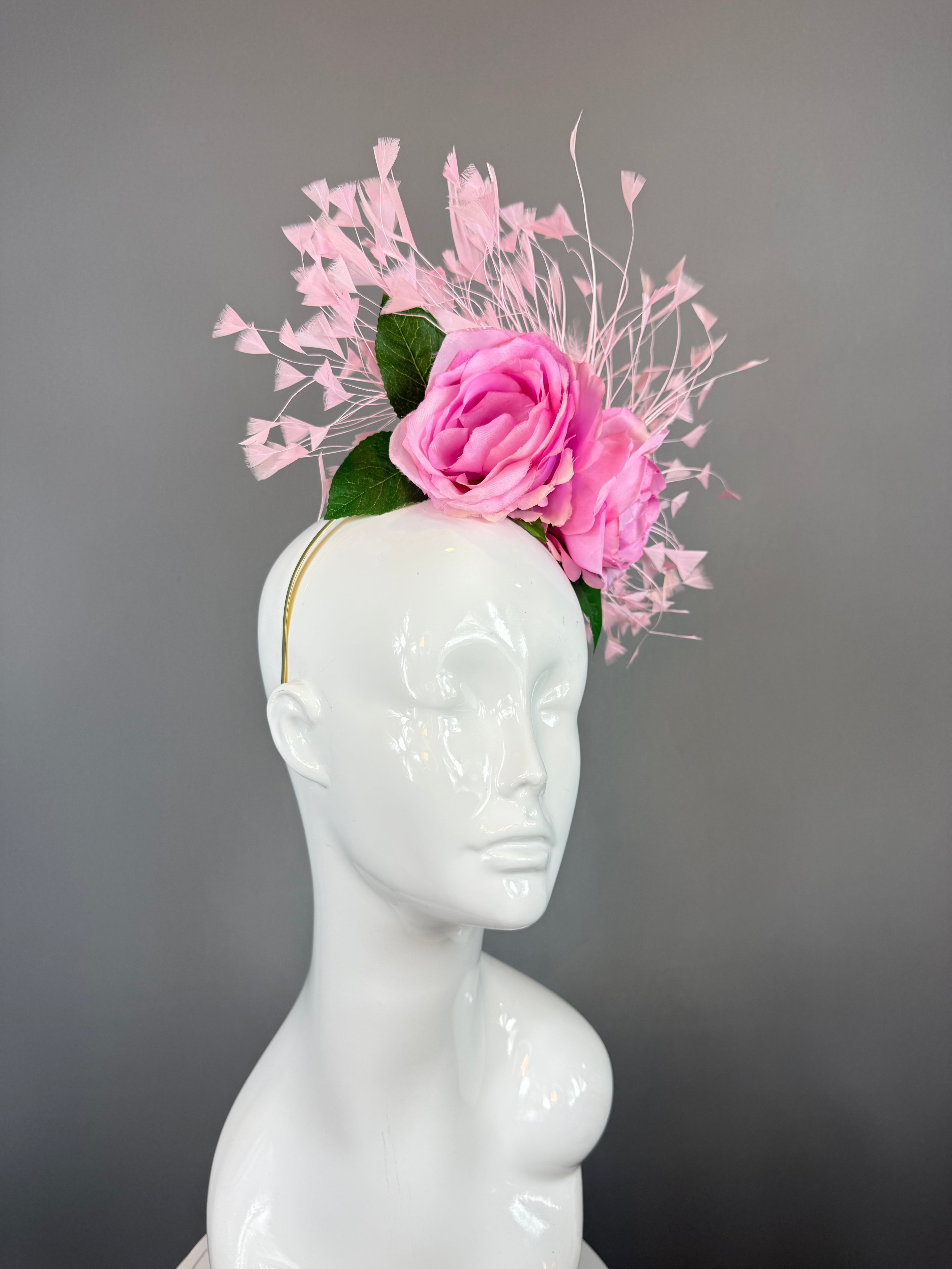 Kentucky Derby Fascinator Hat | Pink Rose Feather Headpiece | Derbyologie