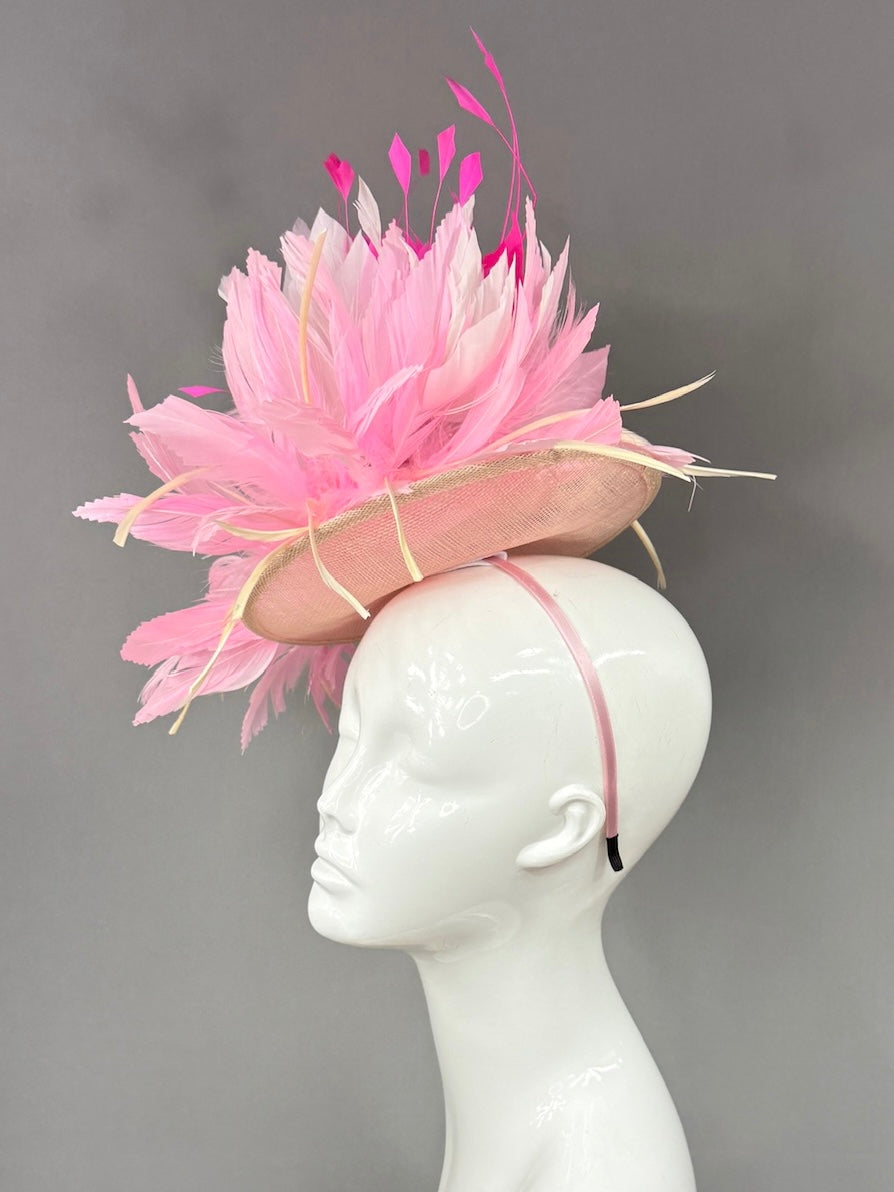 Kentucky Derby Fascinator Hat | Light and hot pink feathered Headpiece | Derbyologie