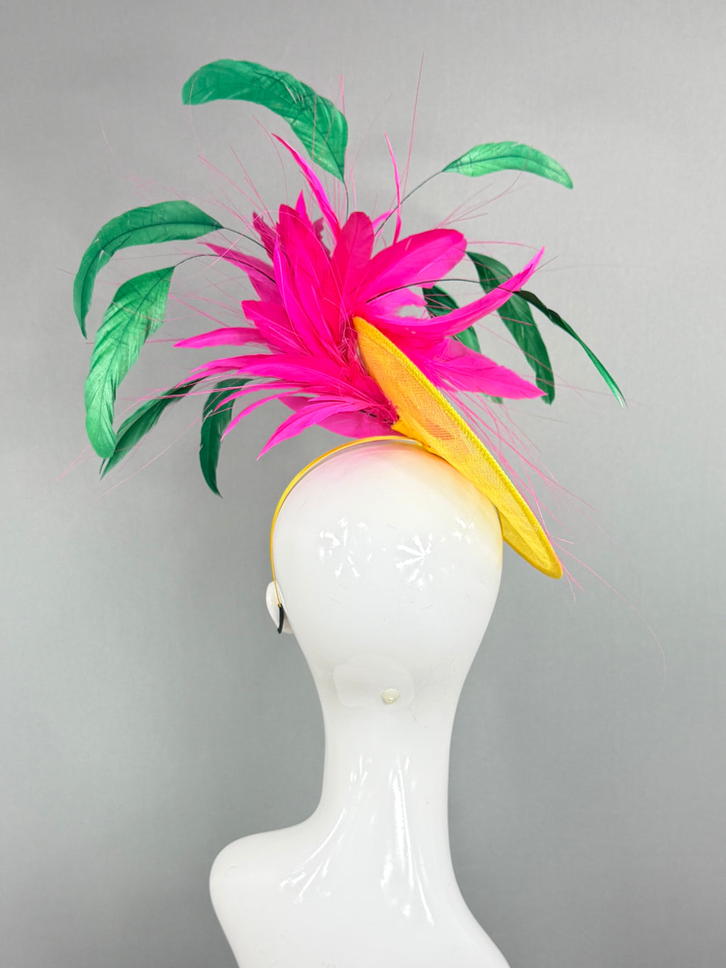 Kentucky Derby Fascinator Hat | Fuchsia, green, and yellow Headpiece | Derbyologie