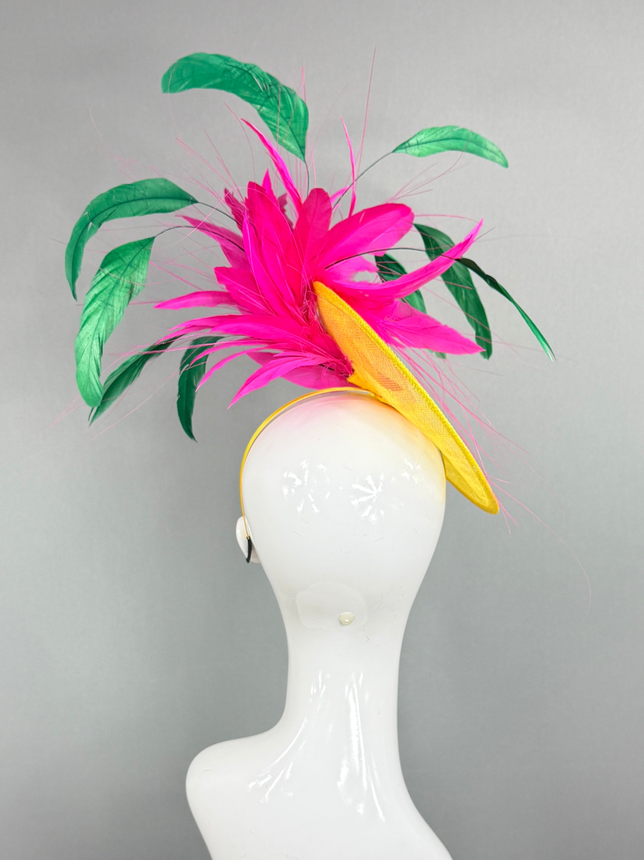 Kentucky Derby Fascinator Hat | Fuchsia, green, and yellow Headpiece | Derbyologie