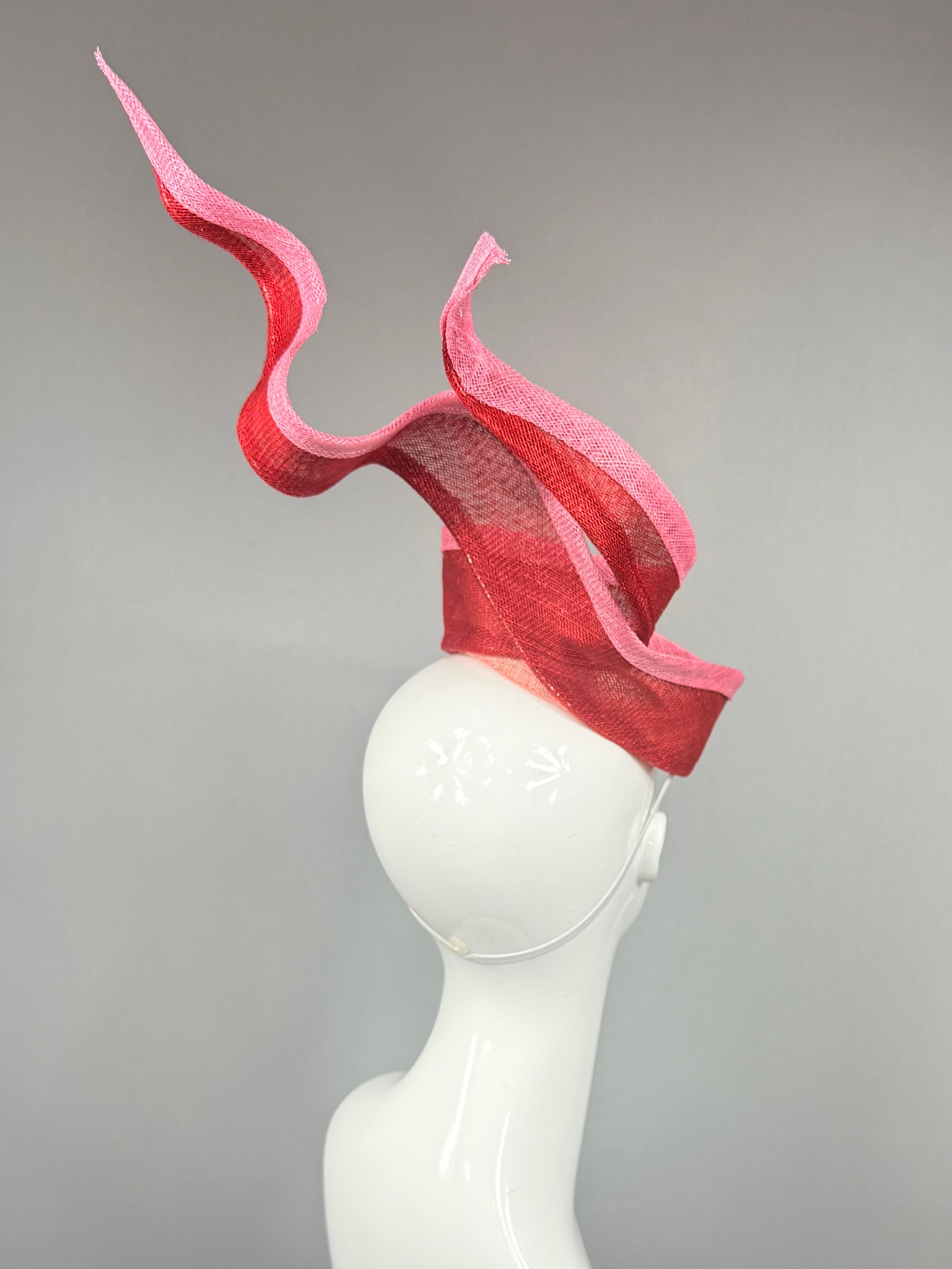 Kentucky Derby Fascinator Hat | Red and pink sinamay Fascinator Hat | Derbyologie