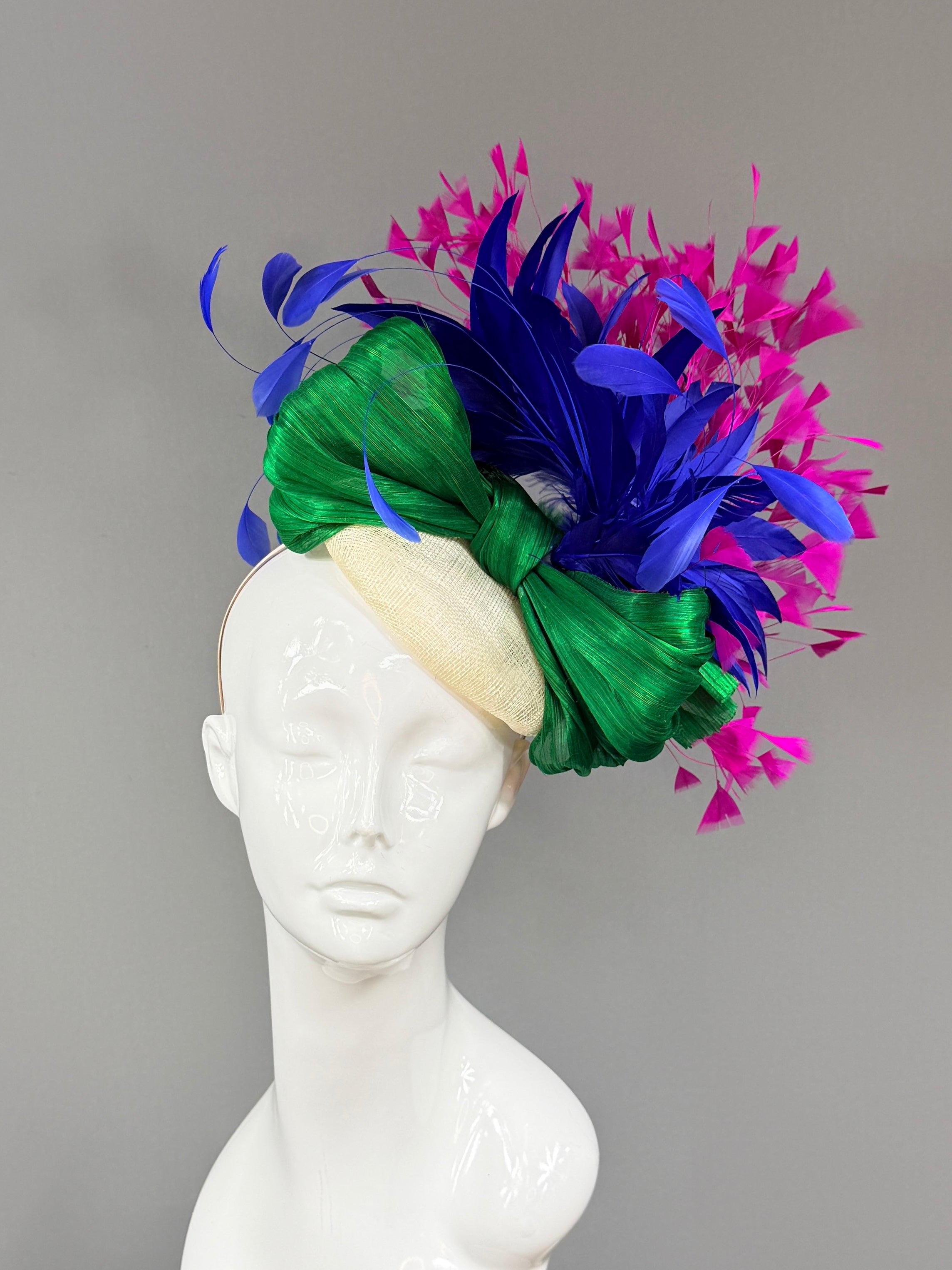 Kentucky Derby Fascinator Hat | fuchsia, blue, and green Headband Hat | Derbyologie
