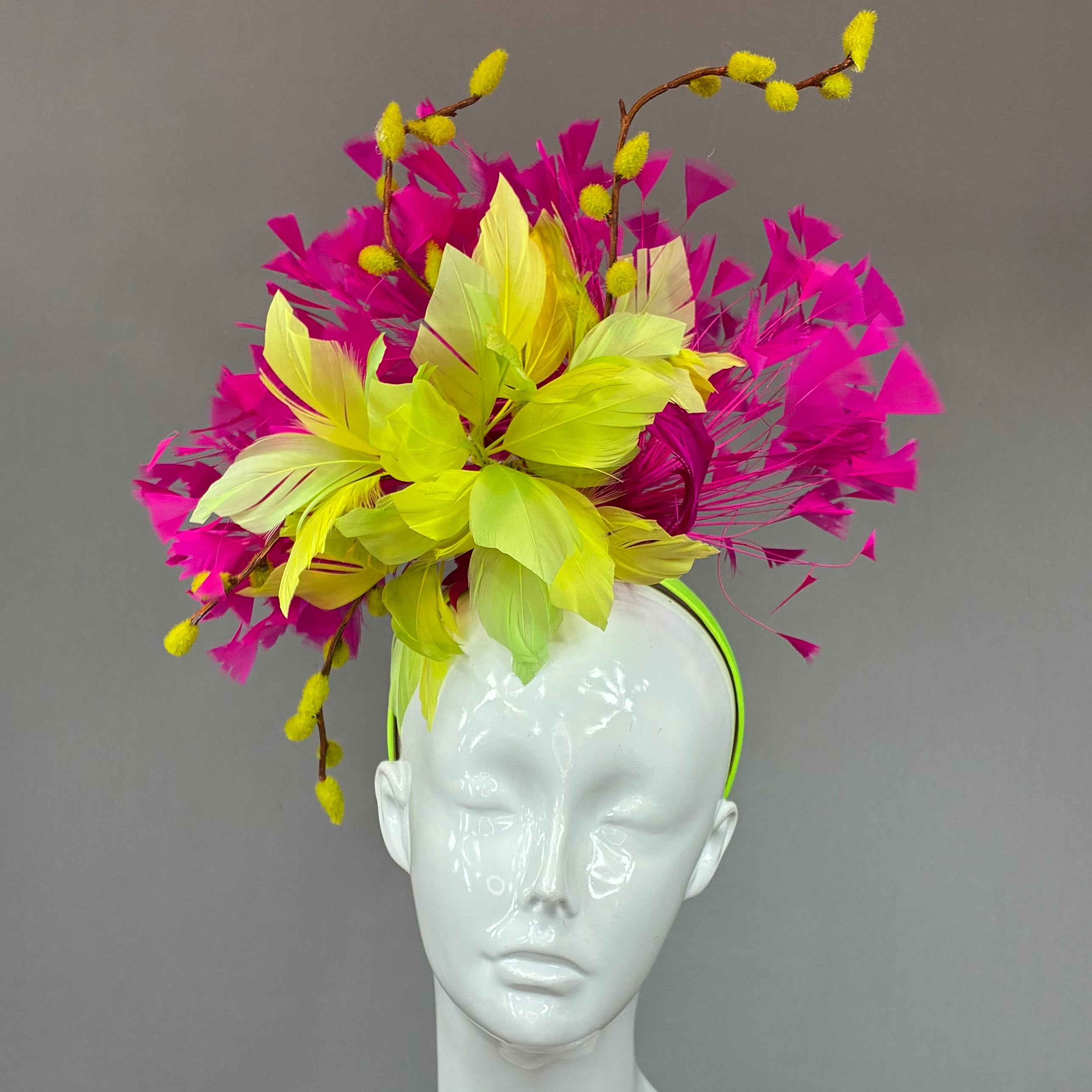 Kentucky Derby Fascinator Hat | Fuchsia and lime feather Headpiece | Derbyologie