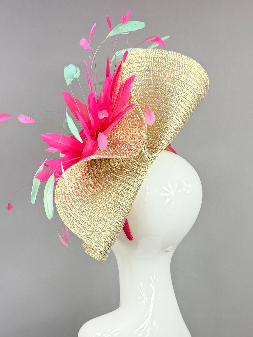 Kentucky Derby Fascinator Hat | Pink, blue, and gold Headpiece | Derbyologie