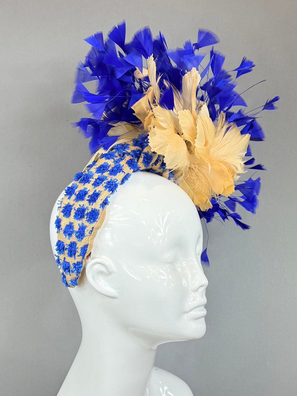 Kentucky Derby Fascinator Hat | Blue and Beige Flower Hat | Derbyologie