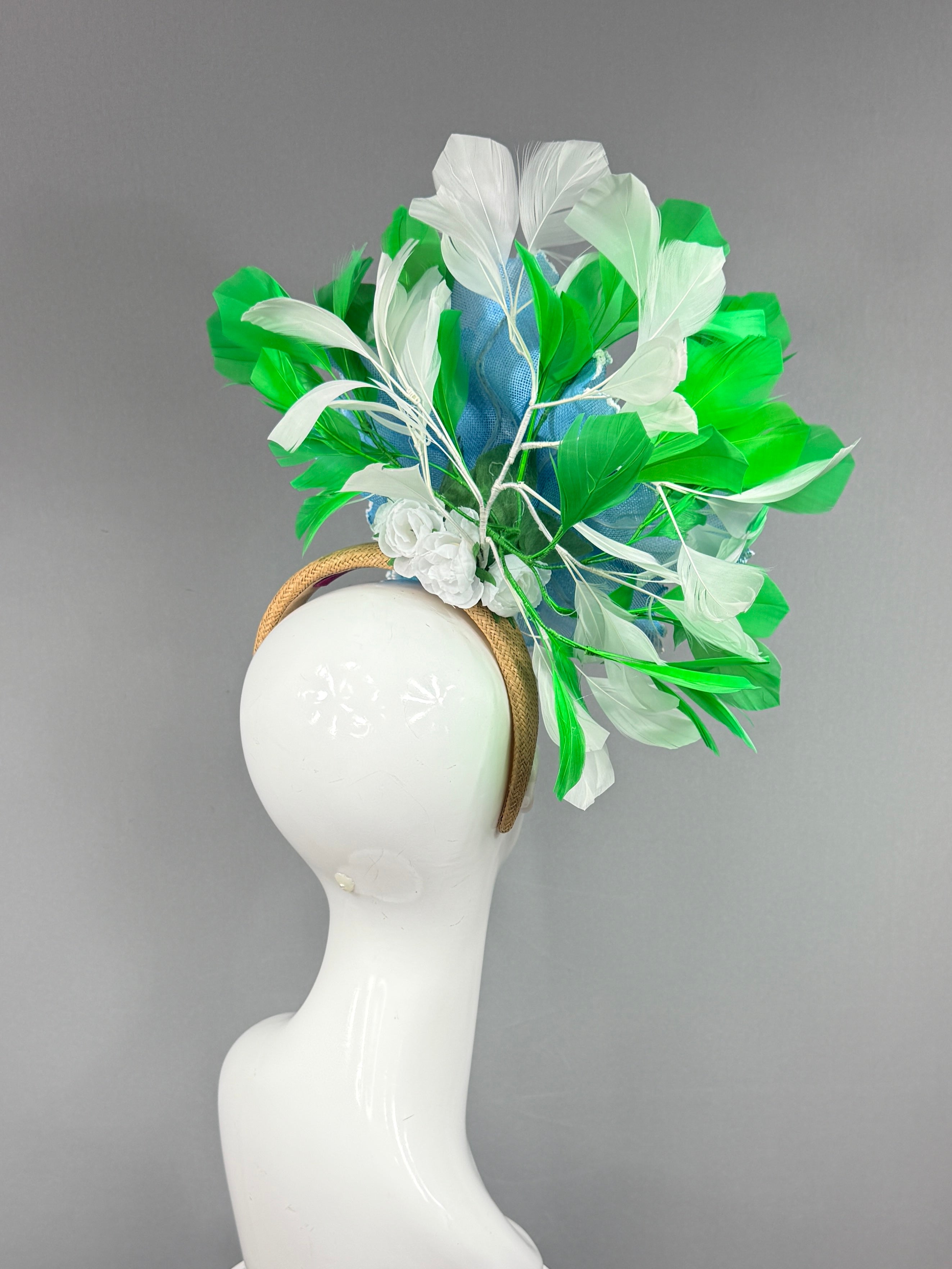 Kentucky Derby Fascinator Hat | Blue, green, and white  Headband Hat | Derbyologie