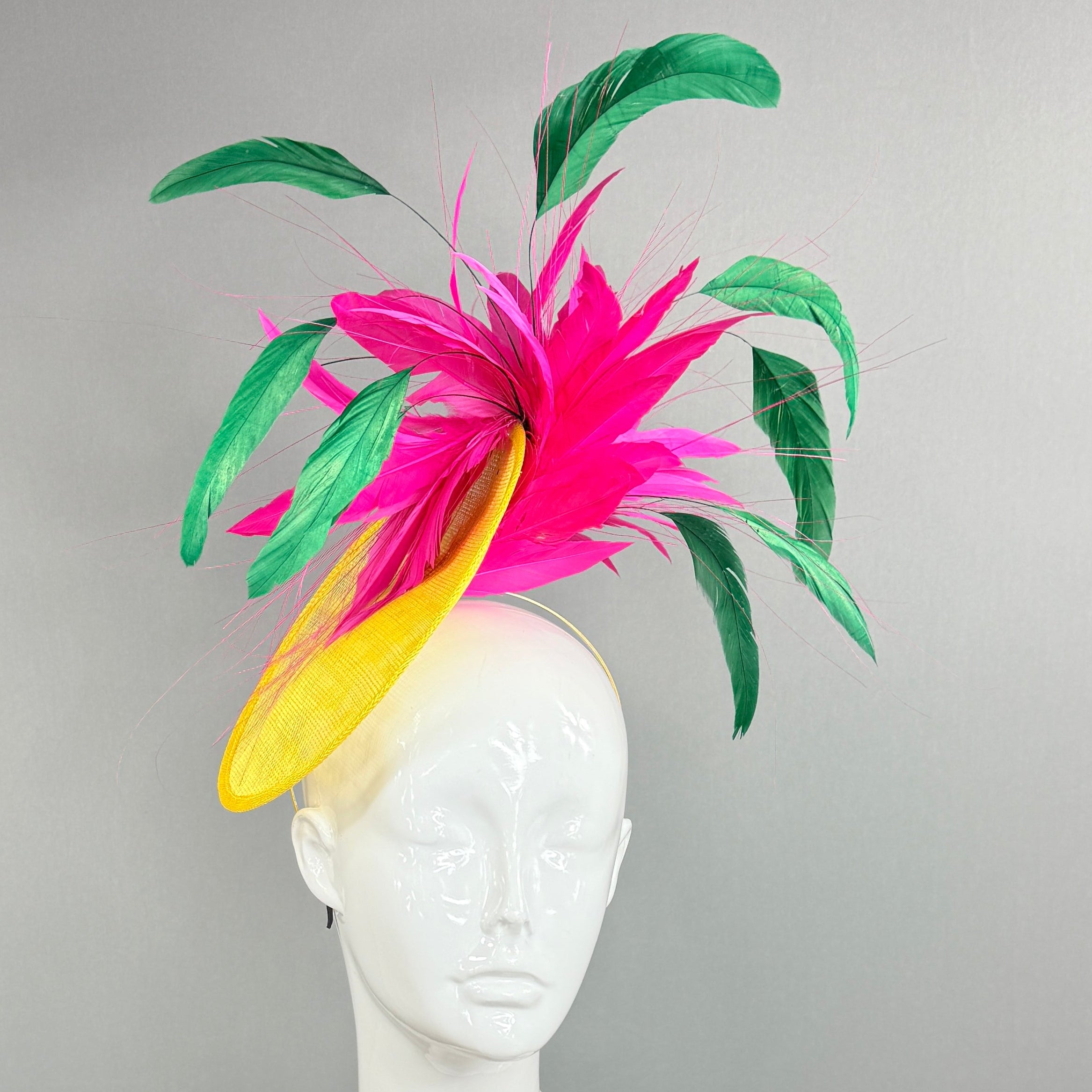 Kentucky Derby Fascinator Hat | Fuchsia, green, and yellow Headpiece | Derbyologie