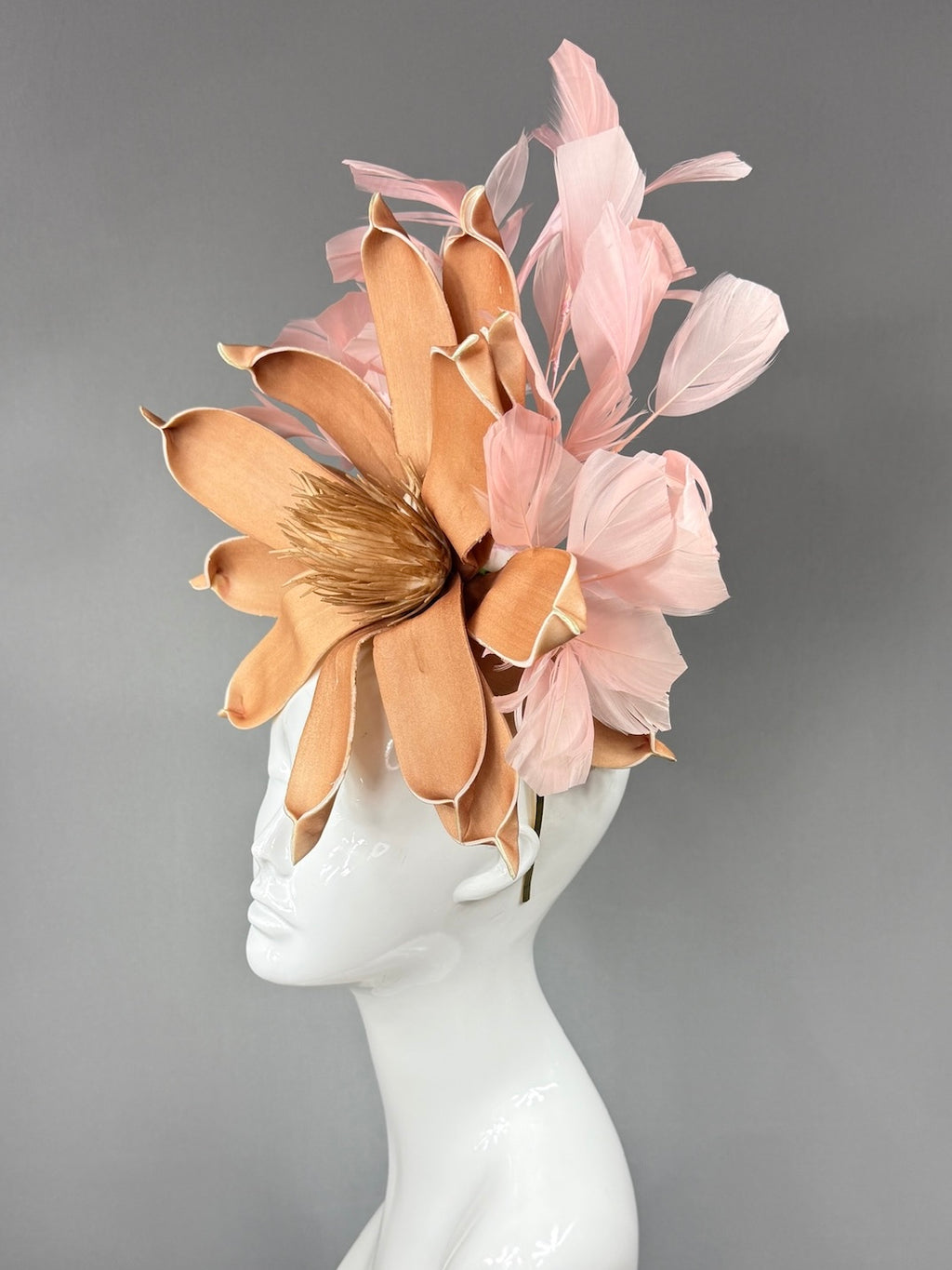 Kentucky Derby Fascinator Hat | Brown daisy and pink feathered Headpiece | Derbyologie