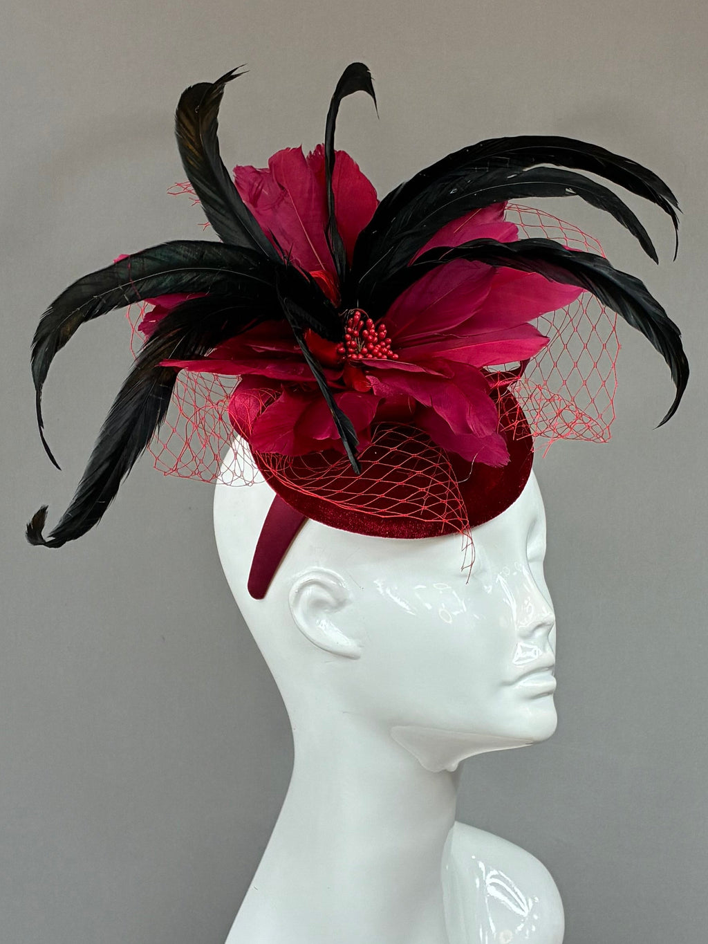 Red, Burgundy and Black Derby Fascinator, Kentucky Derby Hat Alternative, Kentucky derby hat (GOLD LINE)