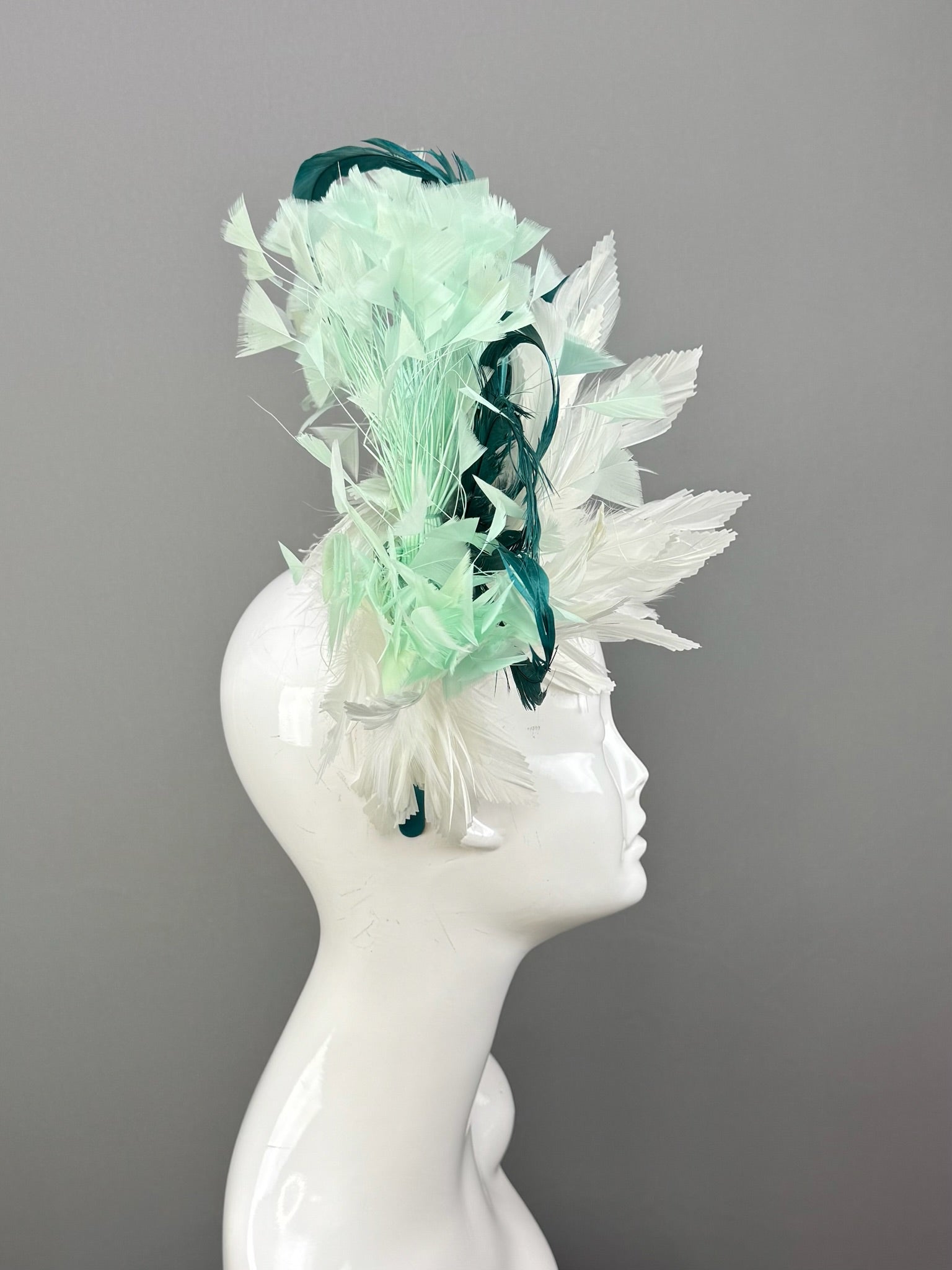 White, Mint and Teal Kentucky Derby fascinator, Derby Hat Alternative (GOLD LINE)